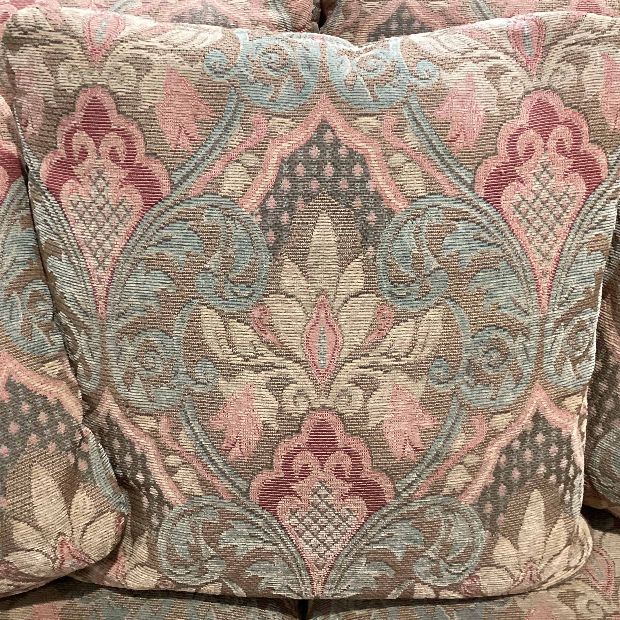 Custom Gold Orange Green Ornate Floral Down Mix Sofa 96"x 42"x 31"