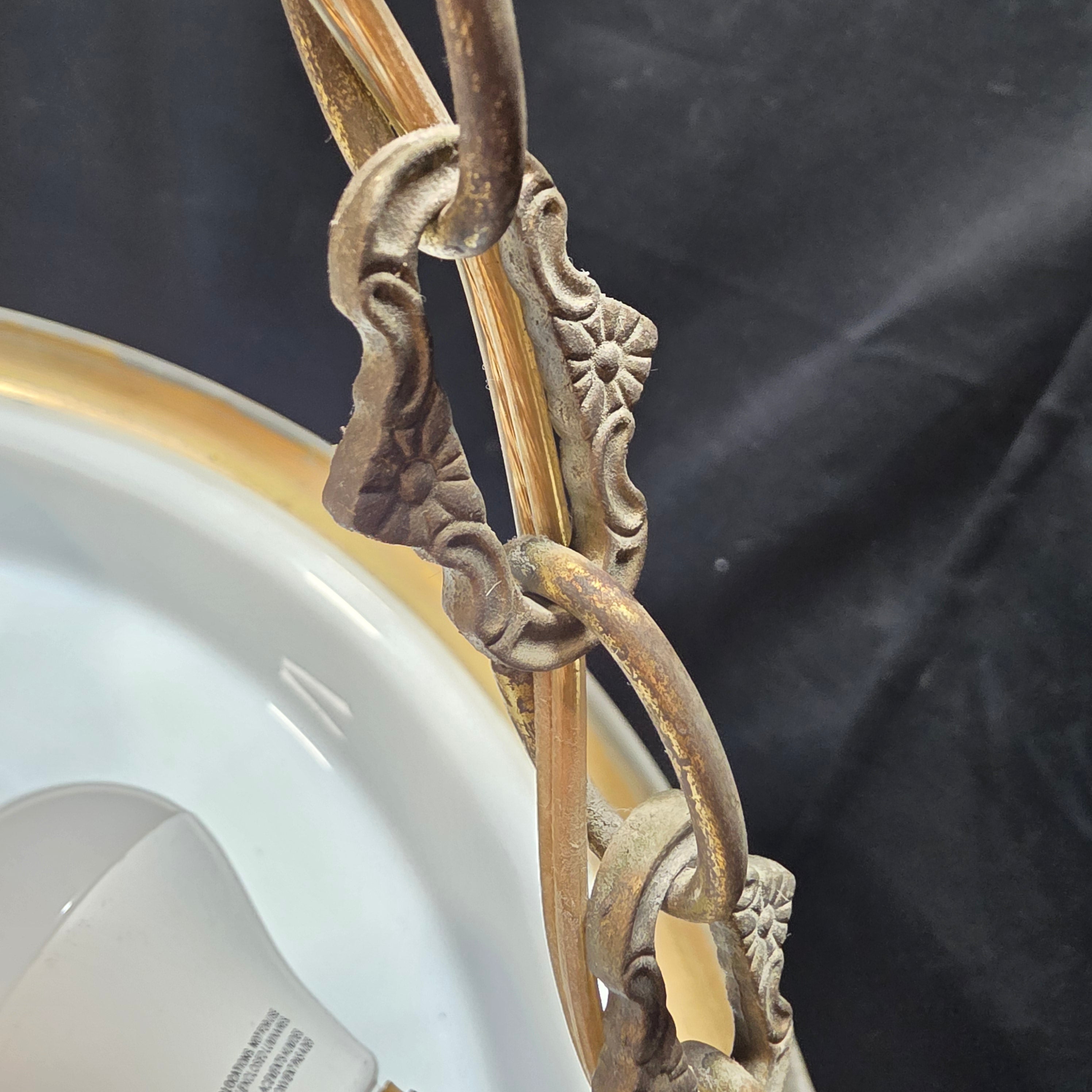 Circa 1940's Floral Chendelier with Brass TAssle Droppings from Middle and Ceiling Attachment 16"Dx26"