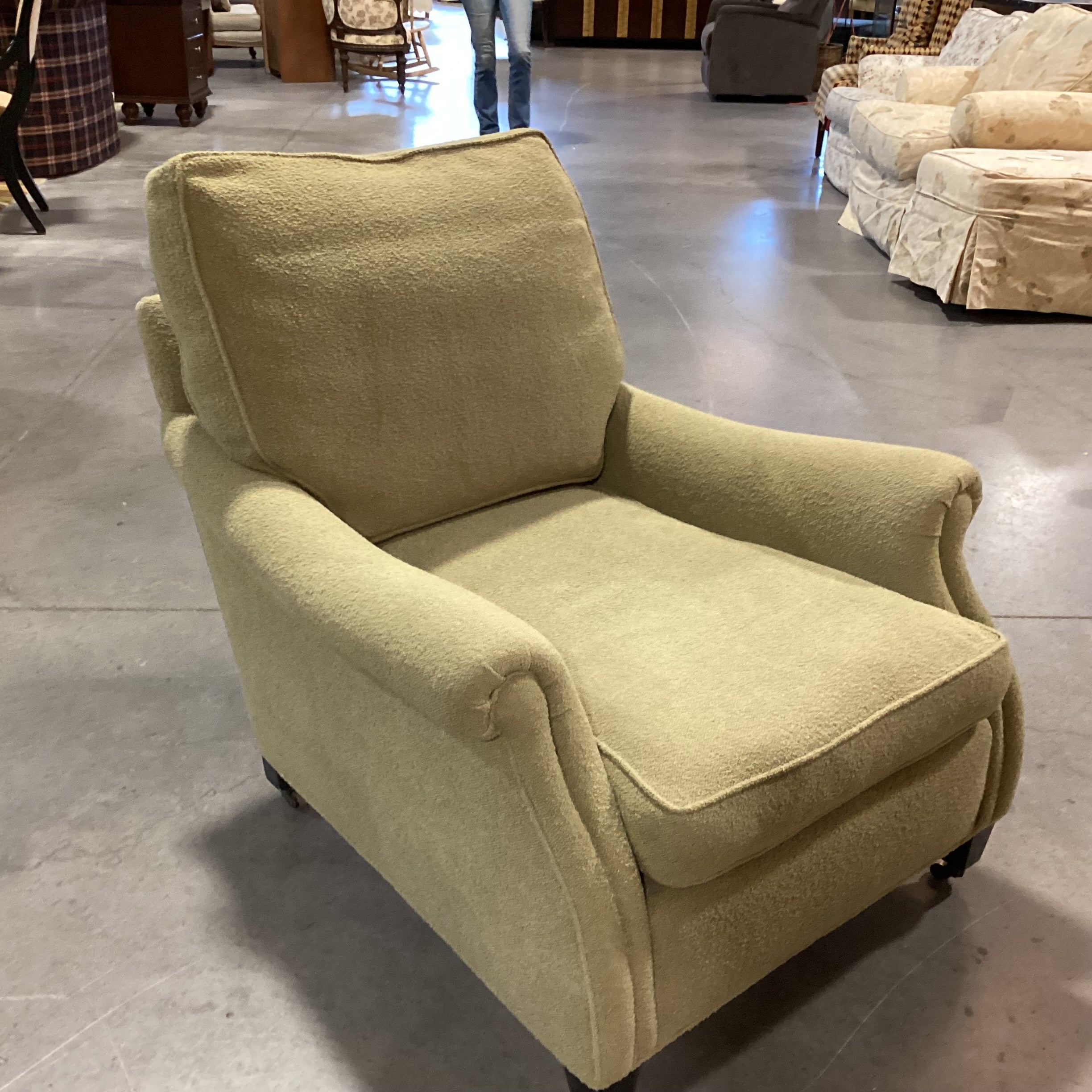Reed Green Boucle Down Mix on Casters Chair 33"x 40"x 27"