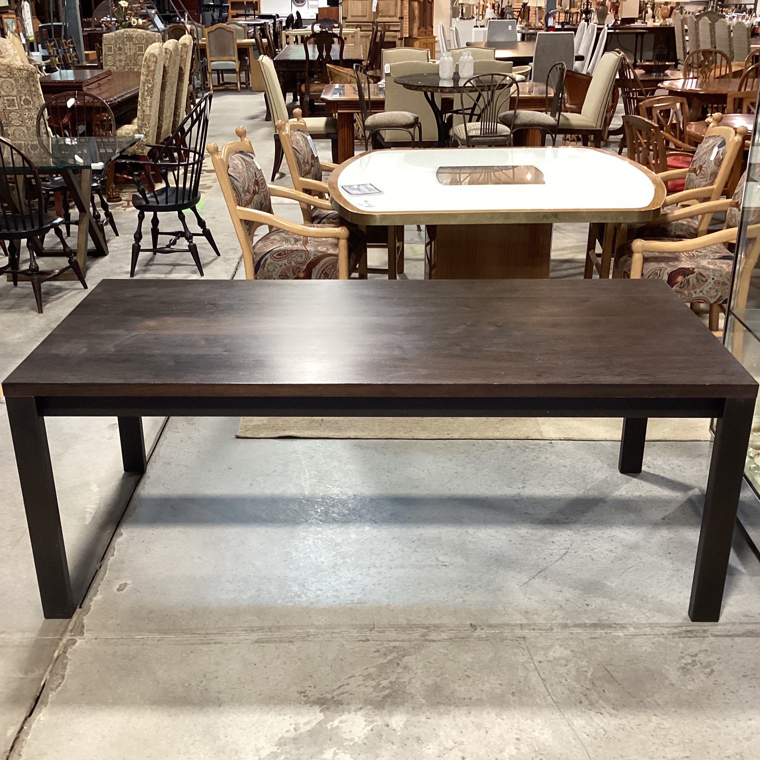 Modern Parsons Dark Finish Wood & Black Metal Dining Table 75"x 35"x 29.5"