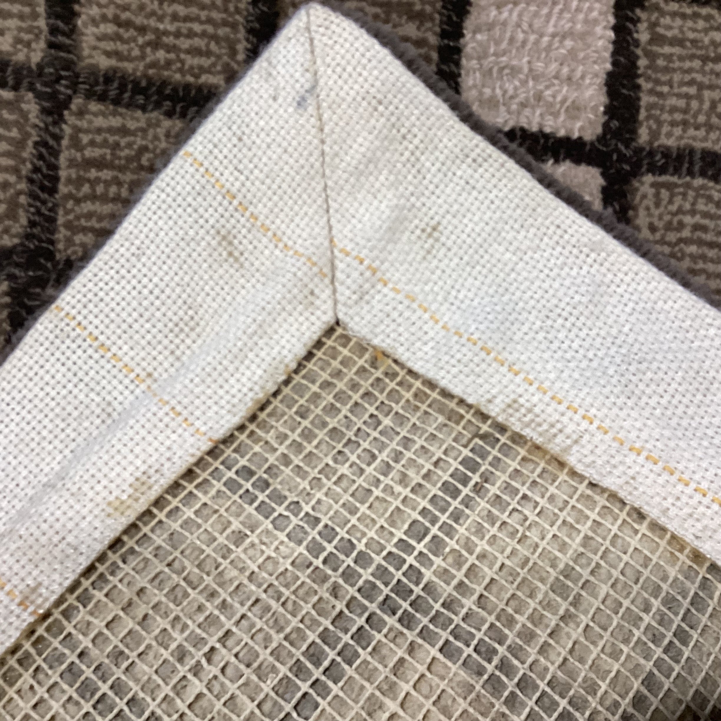 Custom Made Beige Taupe Brown Square Design Looped Wool Heat Sealed & Border Backing Rug 8' 7"x 12' 10"