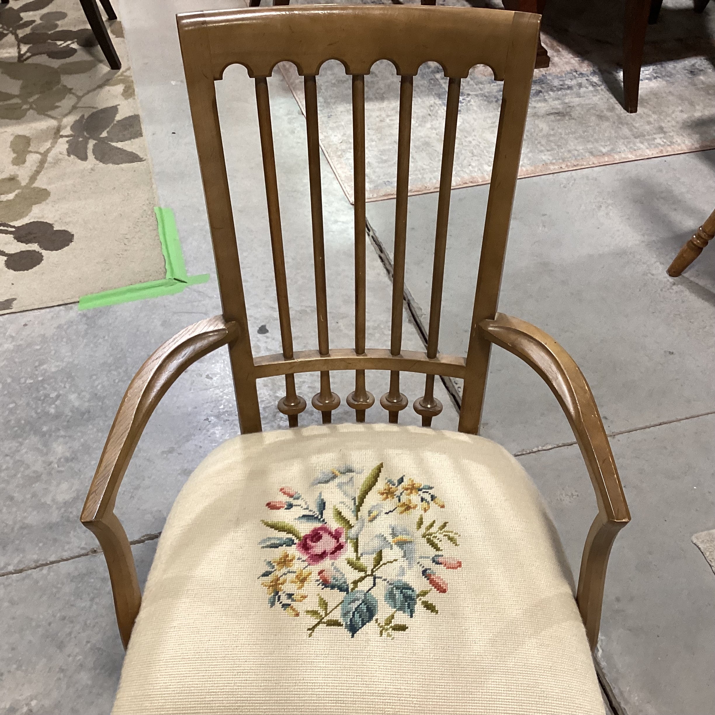 Vintage Drexel Carved Wood & Veneer 3 Leaf Table with 6 Needlepoint Chairs Dining Set 64" to 100"x 44"x 29.5"