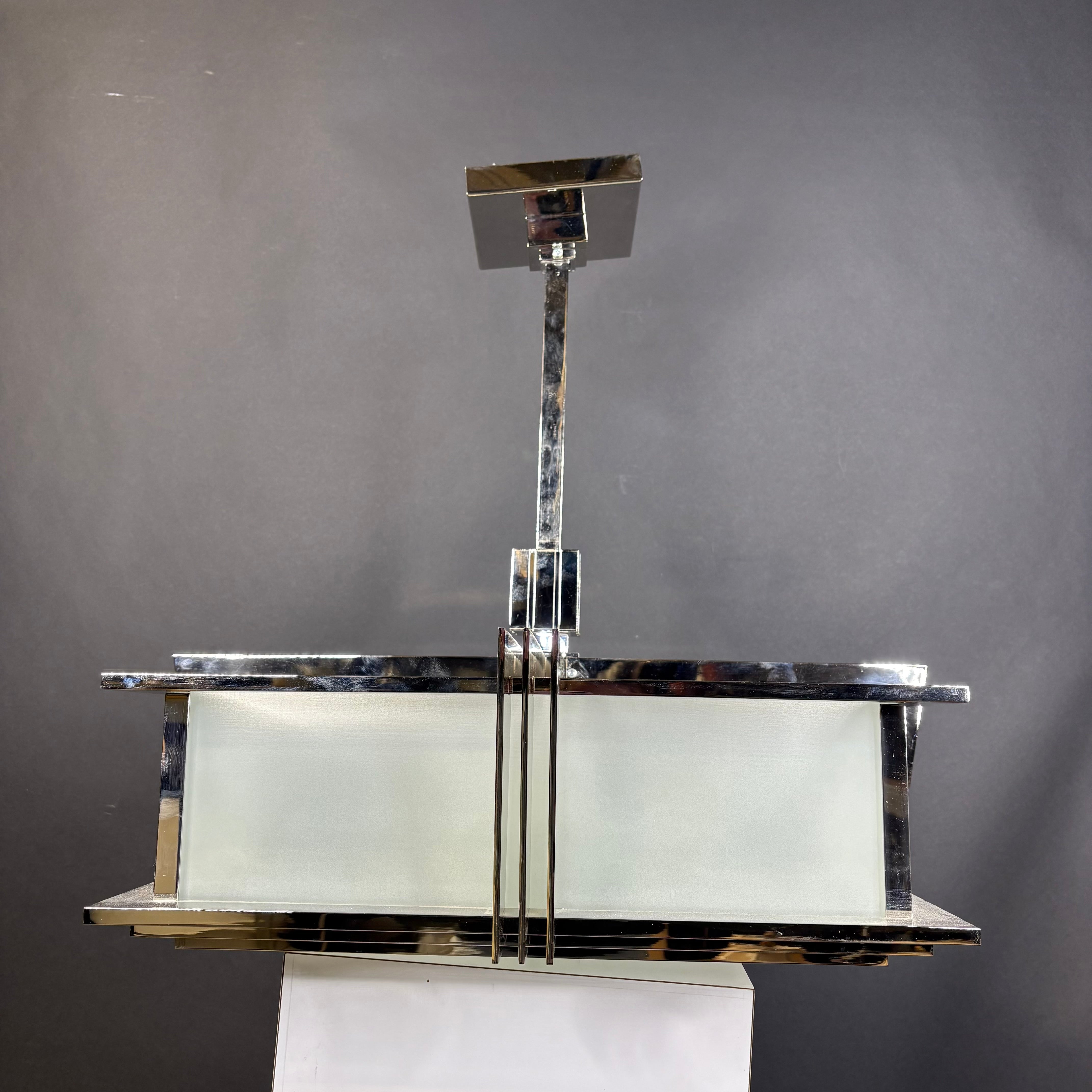 Modern Deco 2-Light Chrome with Frosted Glass Semi-Flush Ceiling Pendant 23.5”x 23.5”x 23.5”