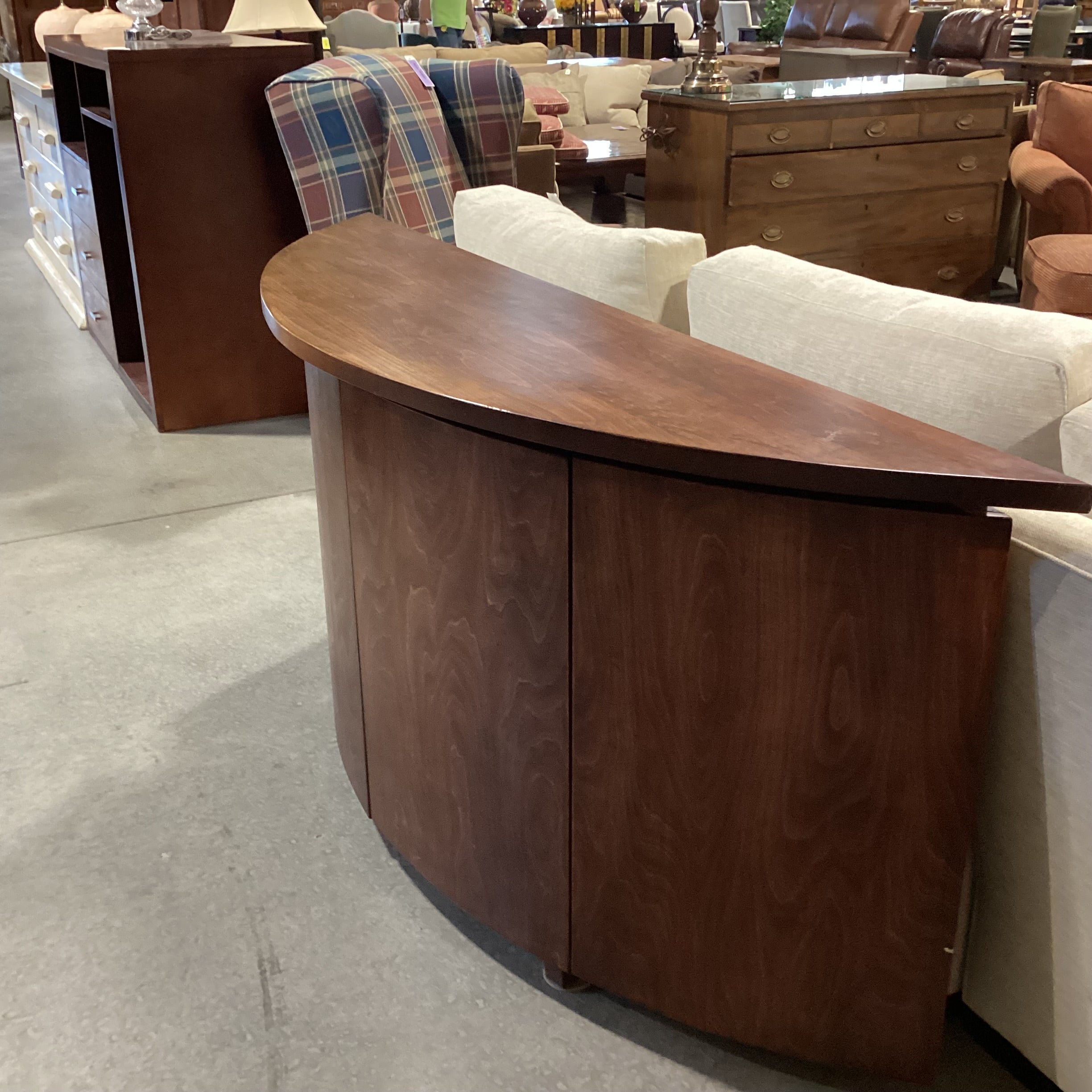 Finish Wood Half Moon 2 Door with Shelves Console 73.5"x 18.5"x 34.5"