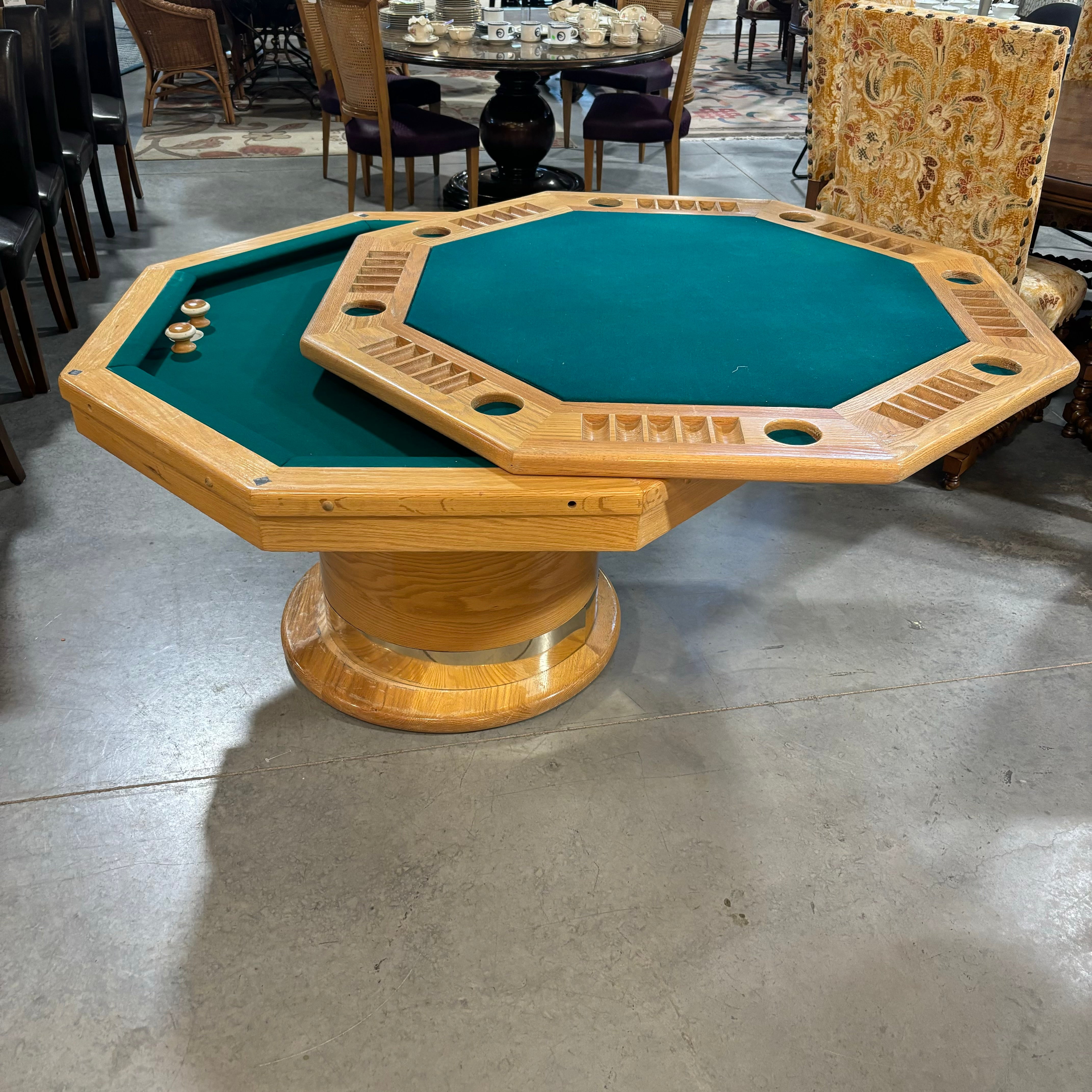 Custom Solid Oak Two in One Poker & Bumper Pool Game Dining Table 55" Octagon x 31"