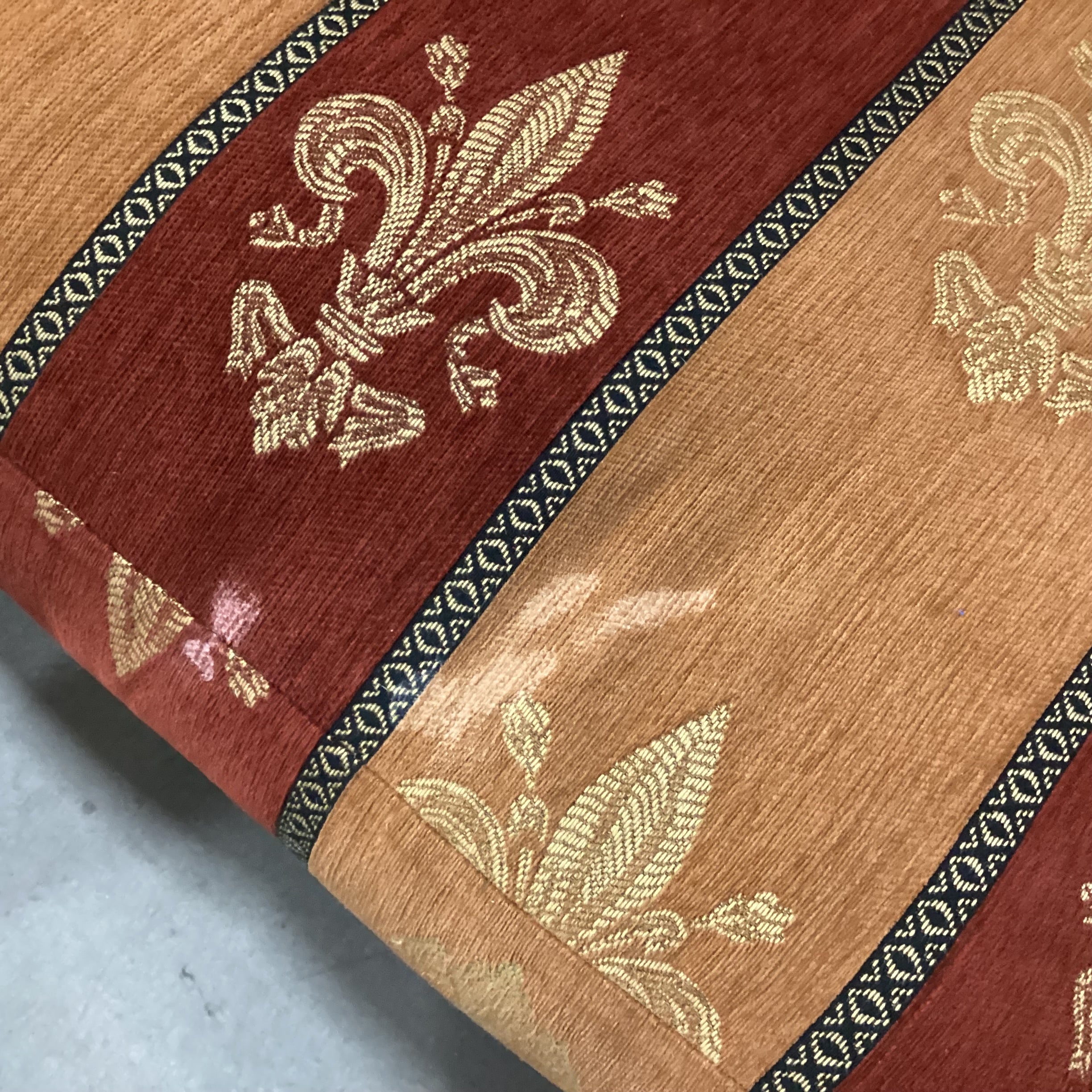 R Jones Custom Rust Gold Fleur De Lis Down Mix 2 Piece Sofa 103"x 37"x 30"