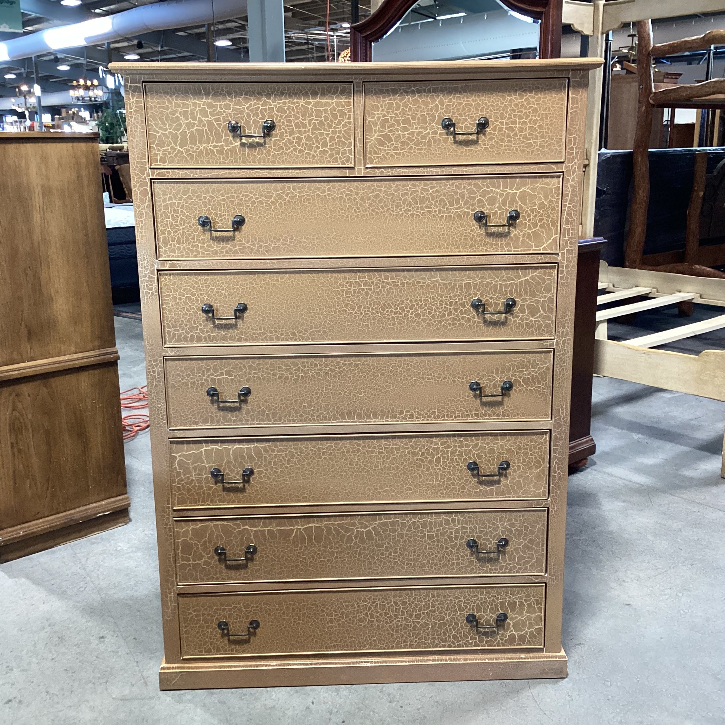 Custom Soild Wood with Tan & Cream Crackle Finish 8 Drawer Chest 42"x 22"x 60"