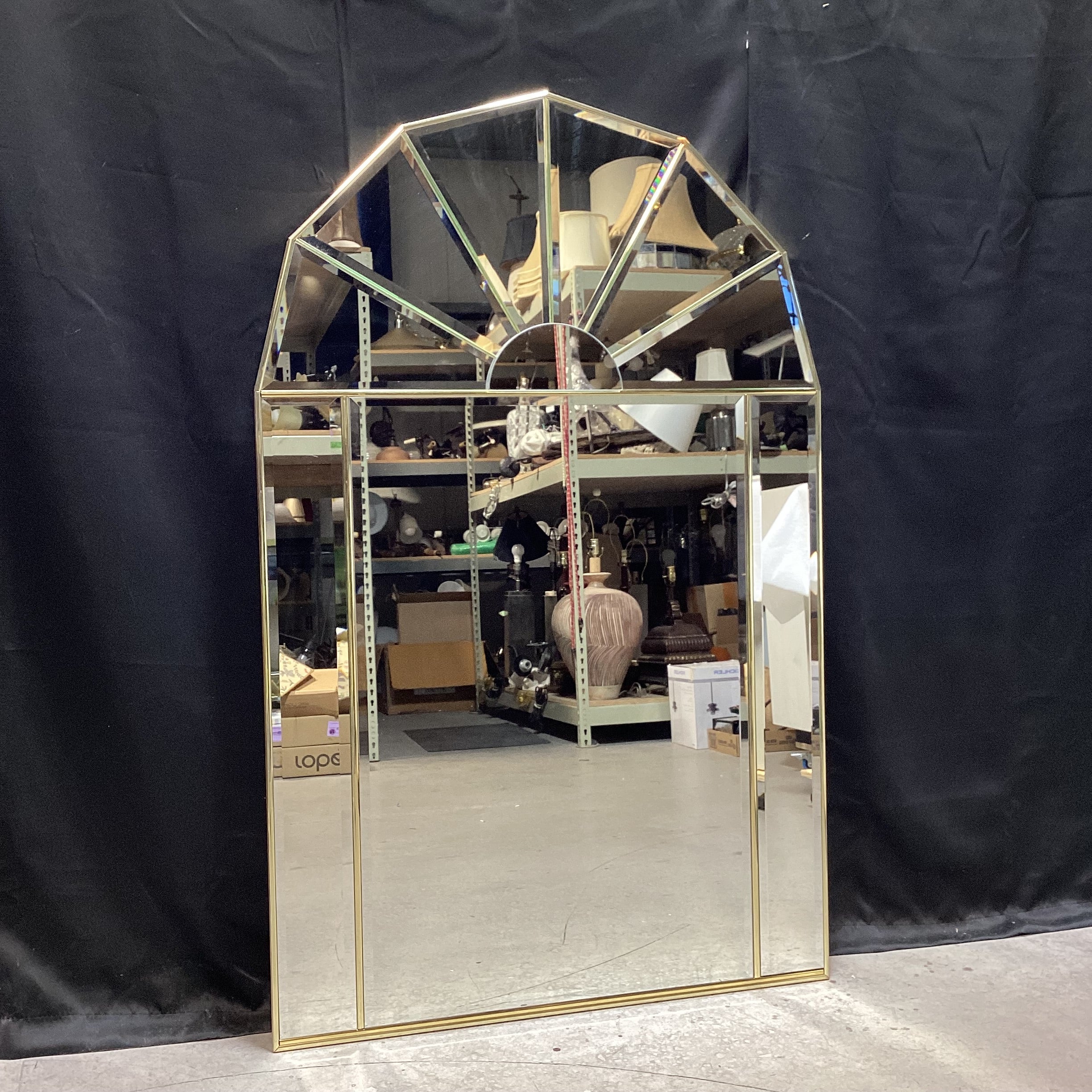 Vintage Hollywood Regency Arched Sun Wall Mirror 31" x 49.5"