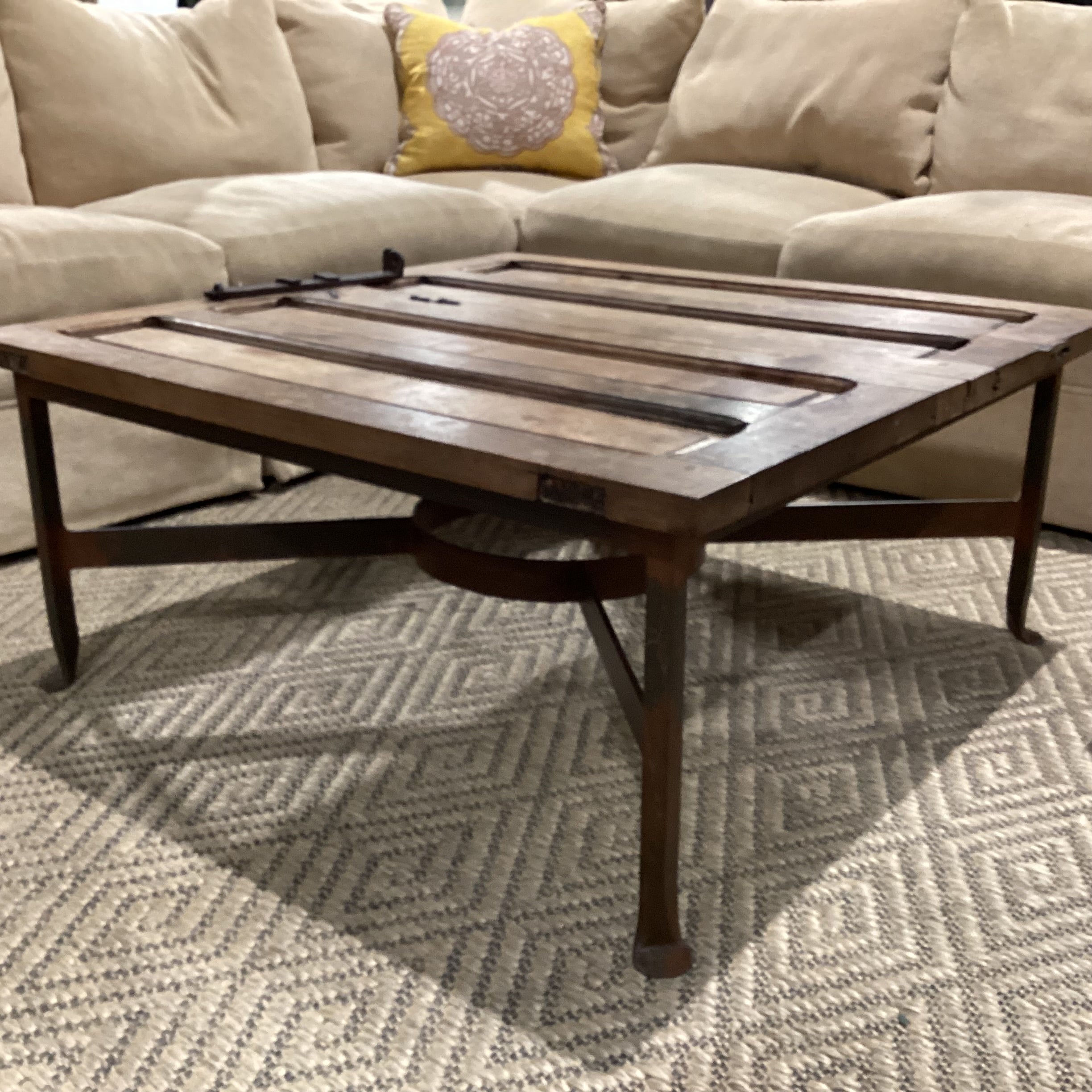 Iron & Reclaimed Wood Door with Iron Latch Coffee Table 40"x 40"x 18"