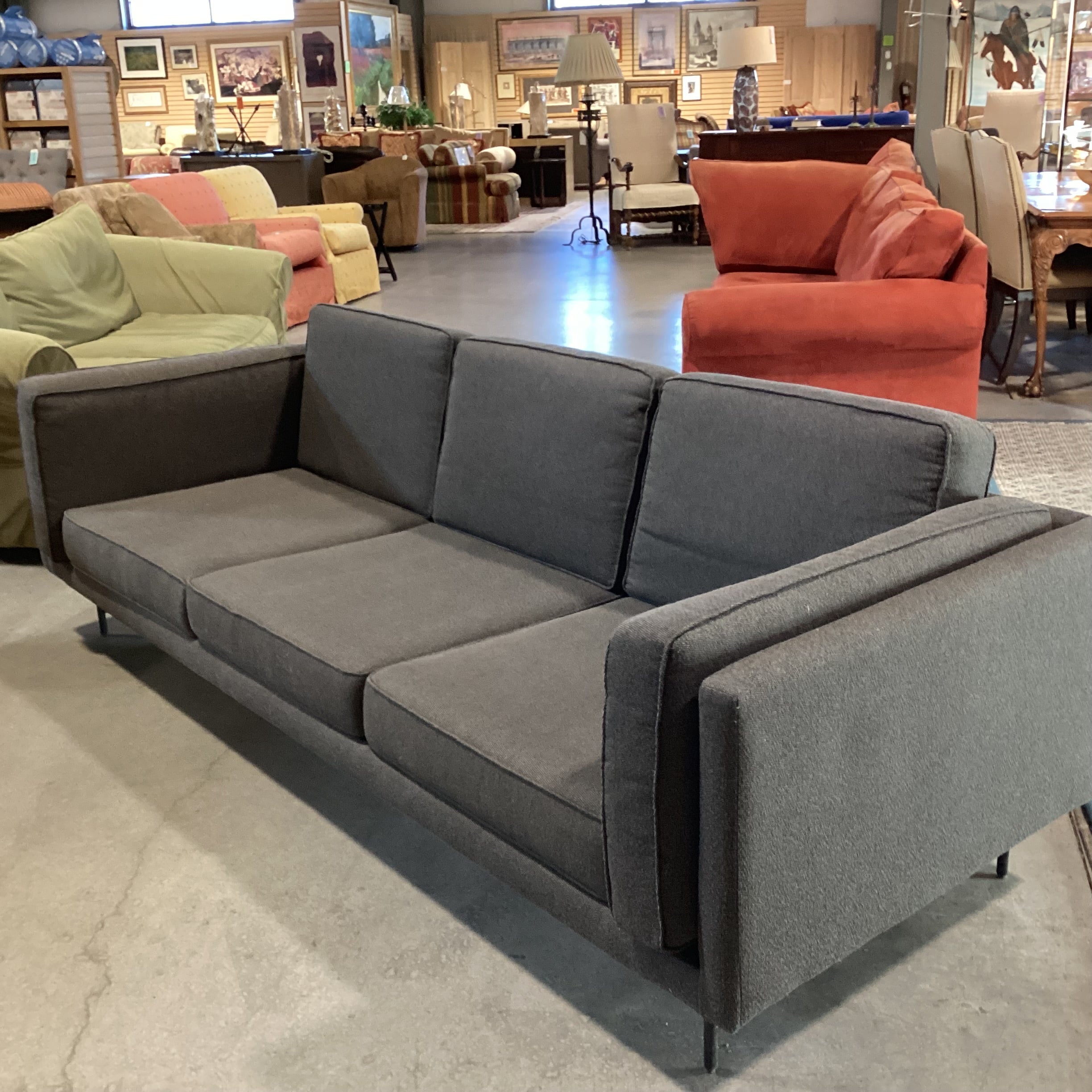 Blu Dot Modern Dark Grey 3 Seat Bank Sofa 96"x 36"x 26"