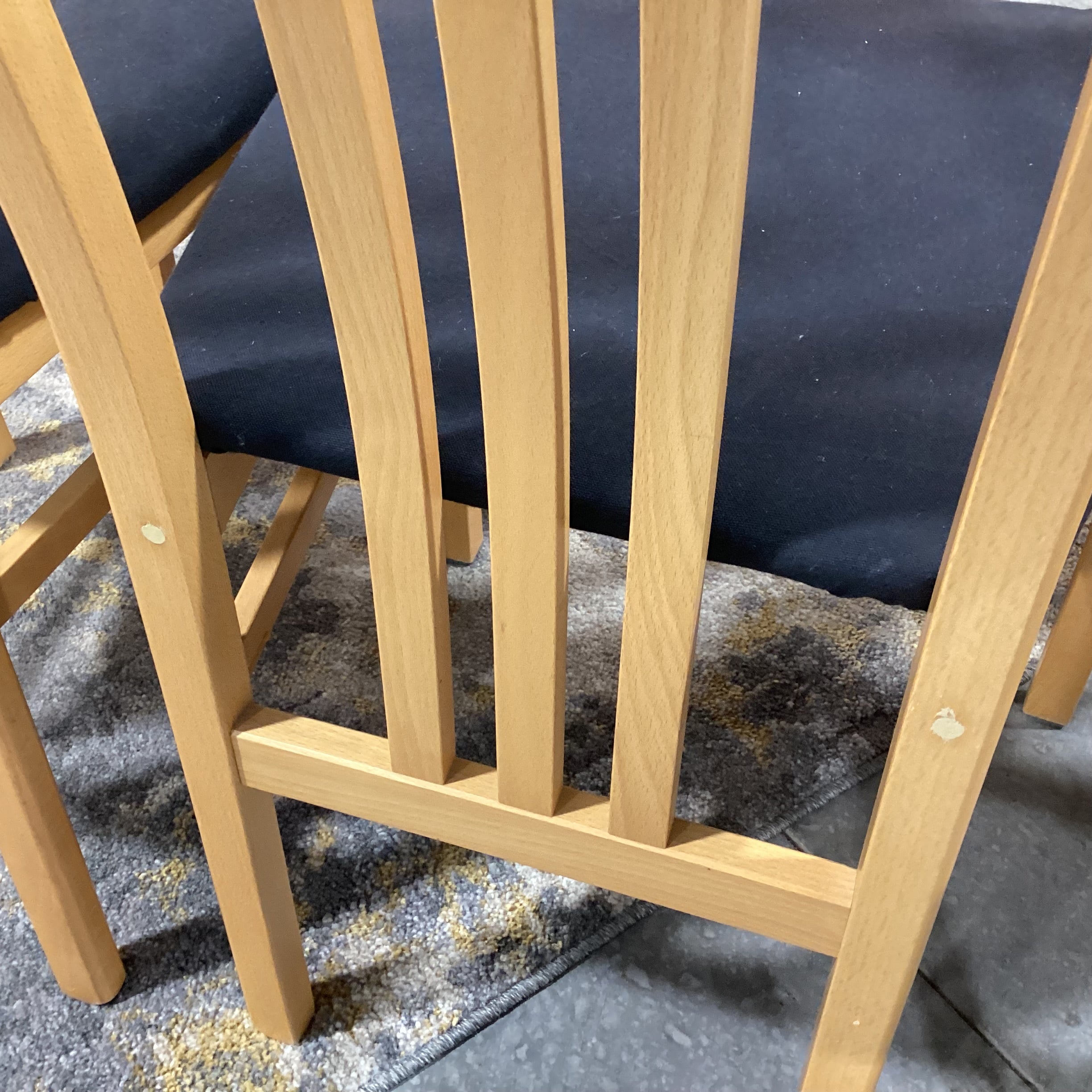 SET of 6 IMS SRL Made in Italy Arts & Crafts Style Italian Teak & Black Canvas Dining Chairs 18"x 21"x 42"
