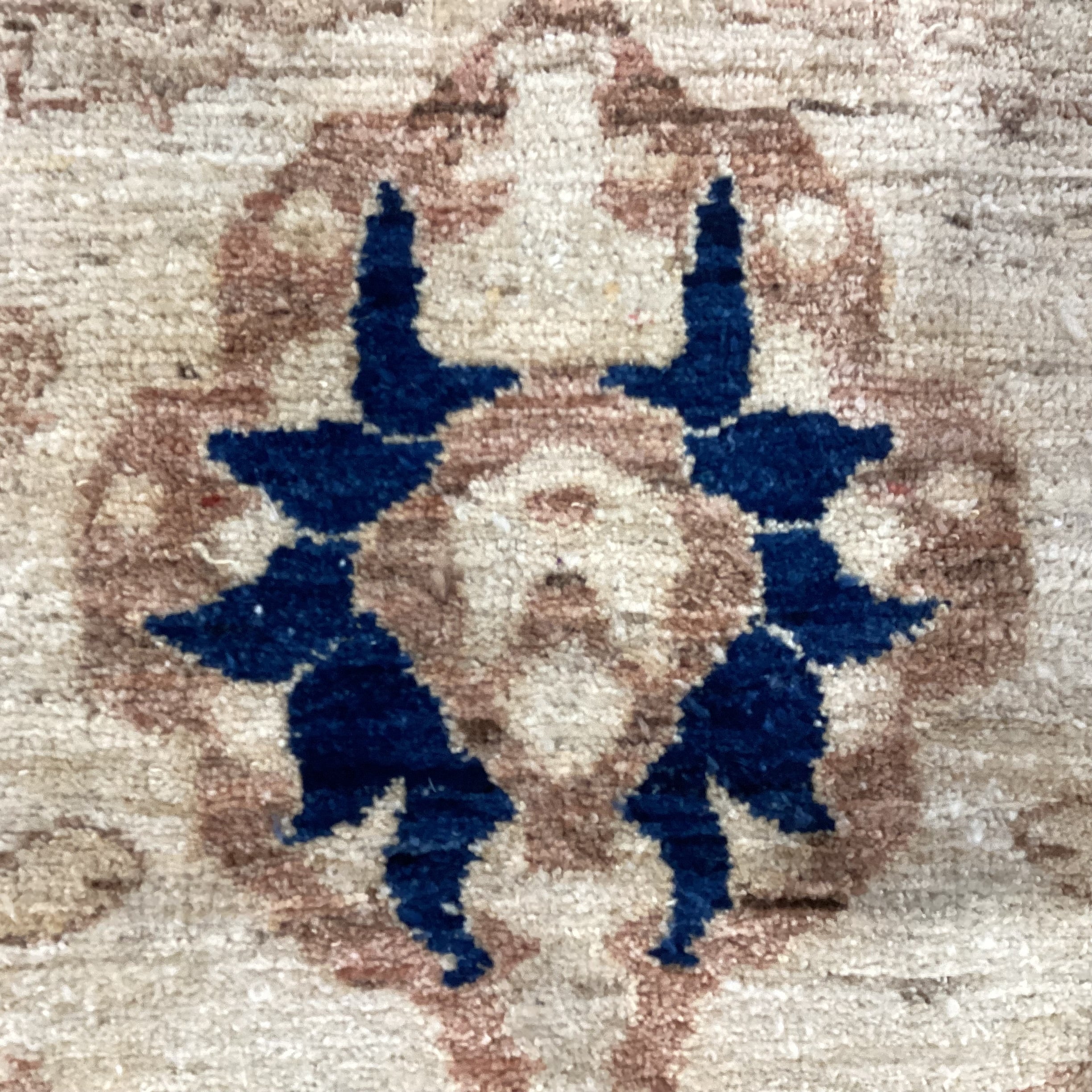 Cream Tan Blue Hand Woven Wool Rug 10' x 12" 9"