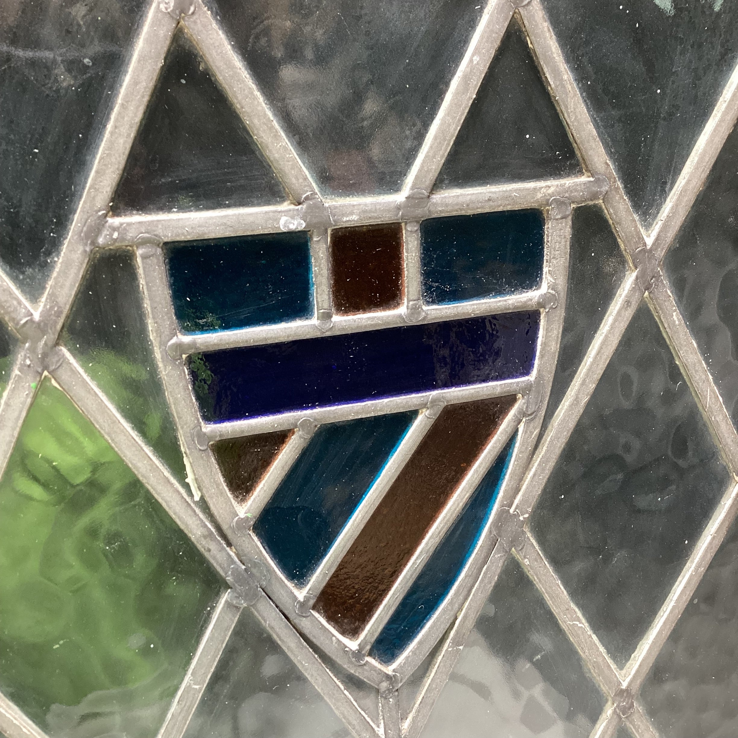 Vintage Stained Glass Shield  Window 20" x 27"