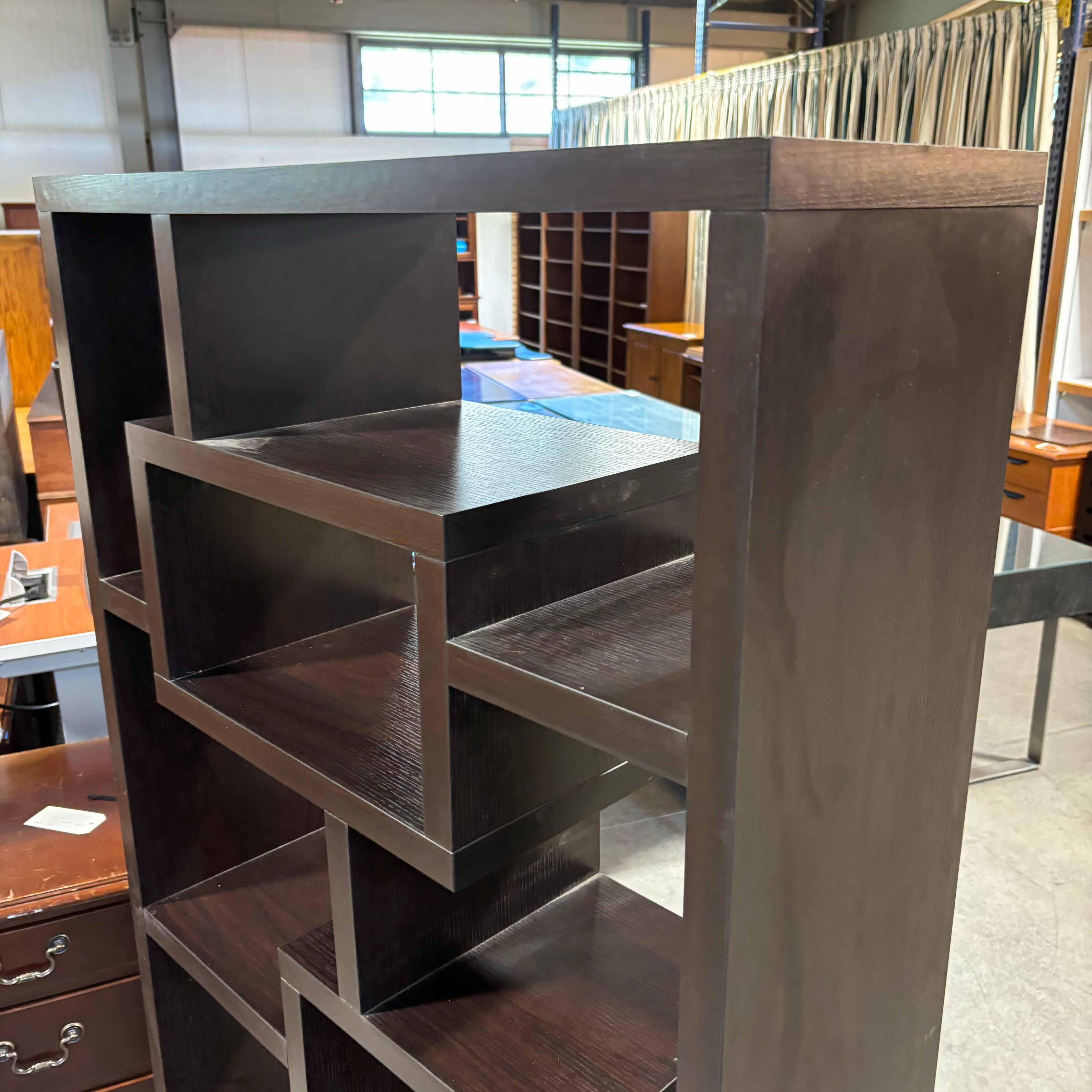 Dark Wood Style Laminate Modern Geometric Style Bookshelf 32"x 12"x 71"