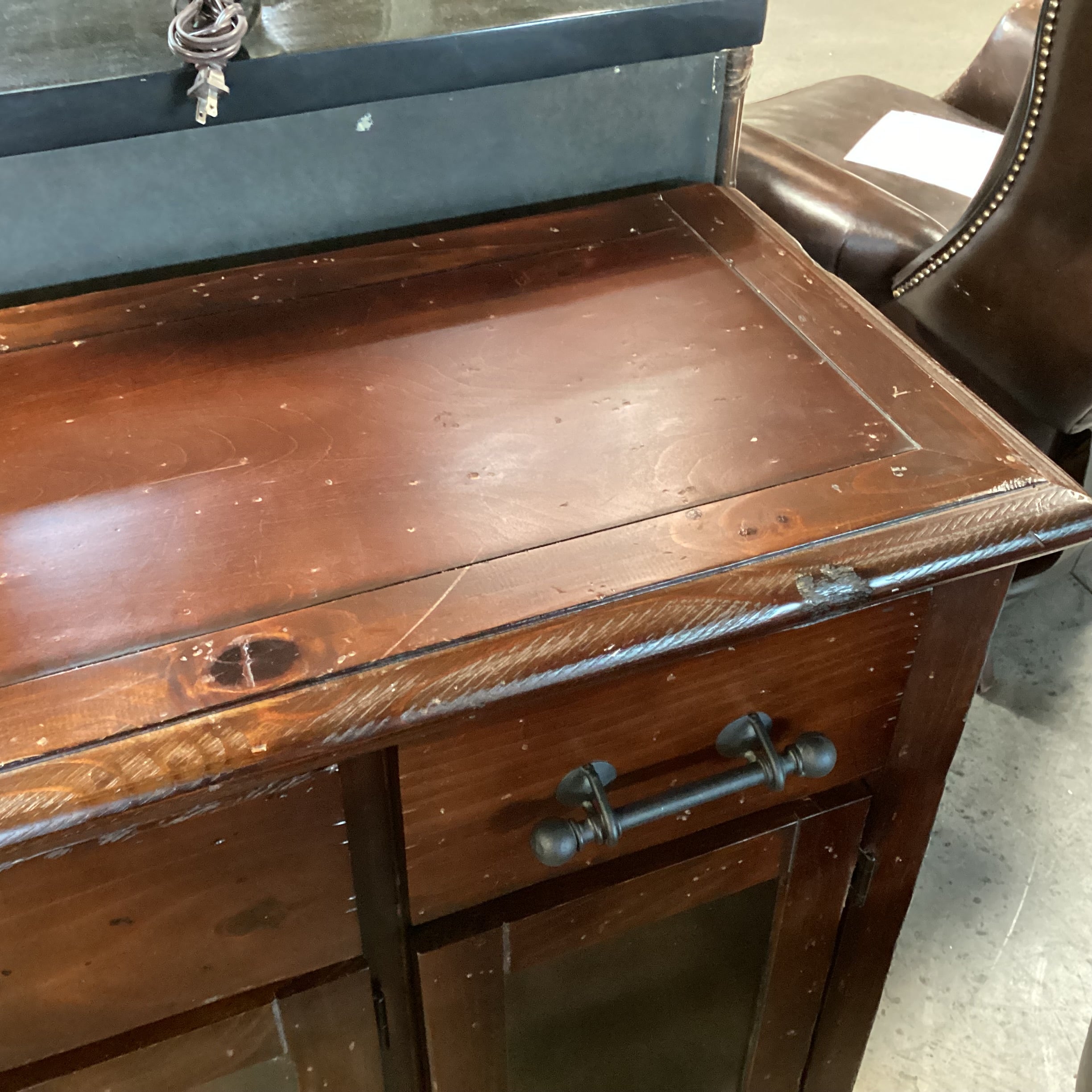 Dark Distressed Wood 4 Door 3 Drawer Rustic Console Credenza 61"x 17.5"x 35"