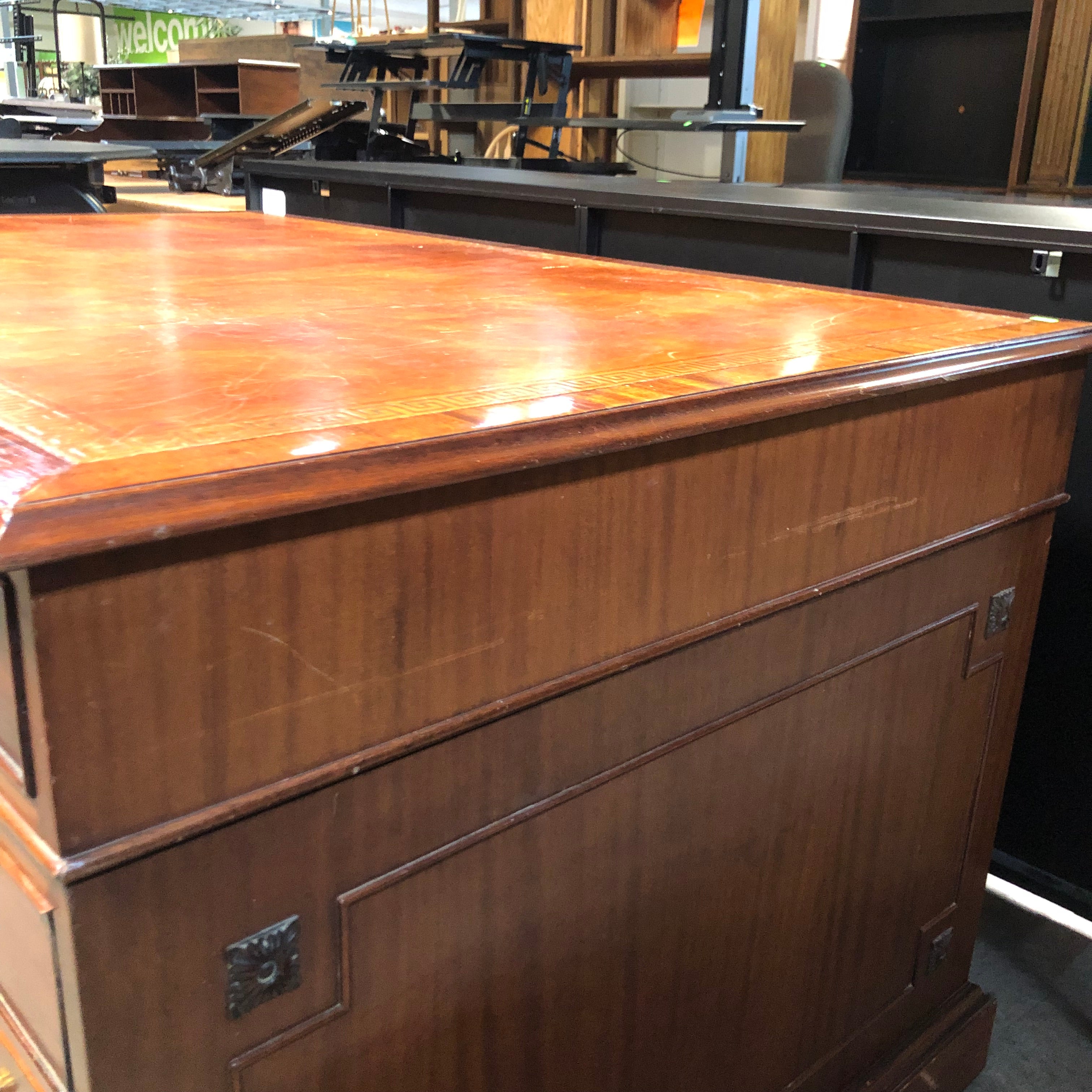 Solid Finished Desk With Leather Top and Brass Accents 55"x 36"x 31"