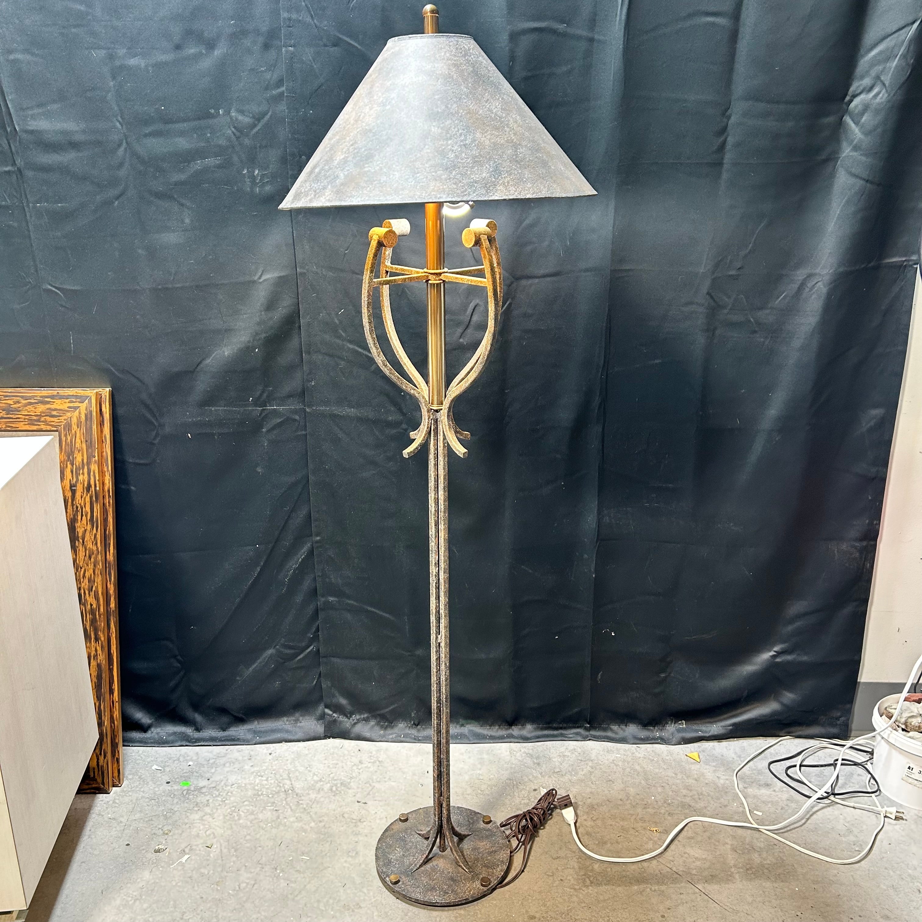 Torchiere Style Wrought Iron Forged With Brass Finish 2 Light Floor Lamp 20"x 63"
