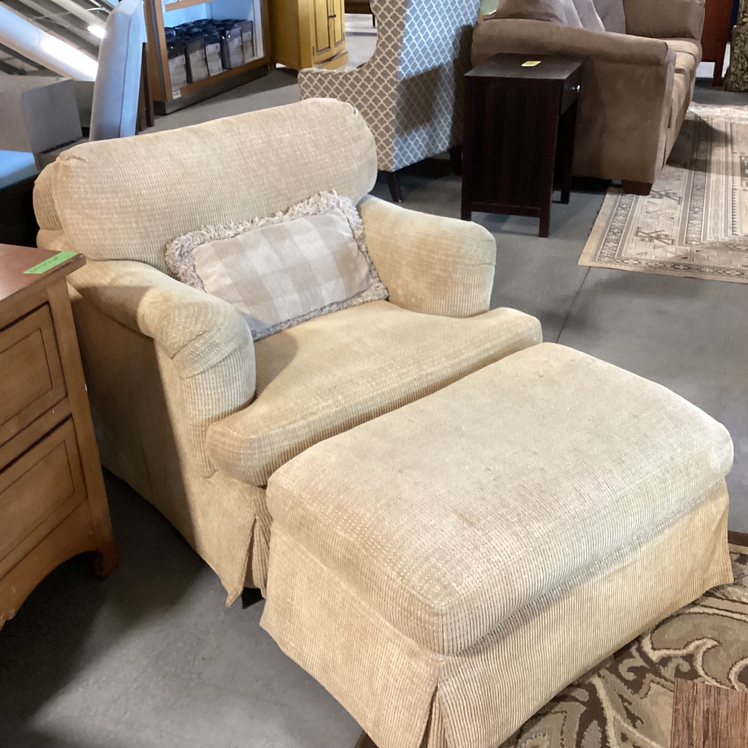 Lockhart Furniture Golden Chenille Woven & Down Mix with Ottoman on Casters Chair 36"x 36"x 31"