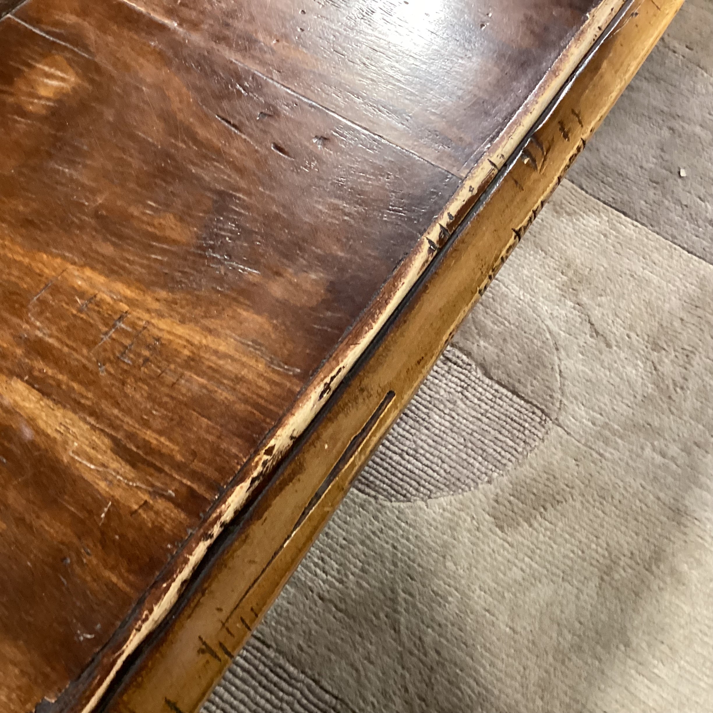 Solid Carved Distressed Wood with Center Block Style & Bottom Shelf Coffee Table 61"x 41"x 20"