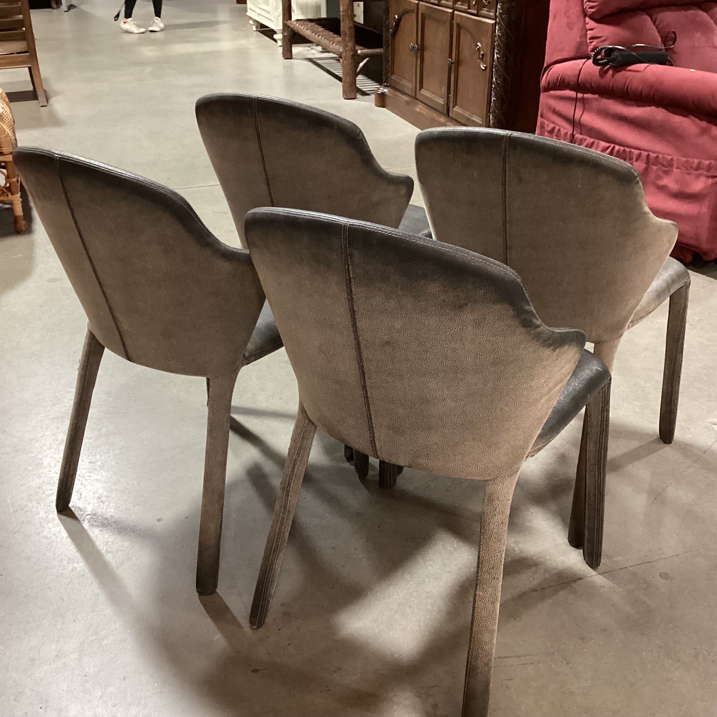 SET of 4 Dom Italia Distressed Grey Shagreen Style Leather Opera Dining Chairs 21"x 20"x 33"