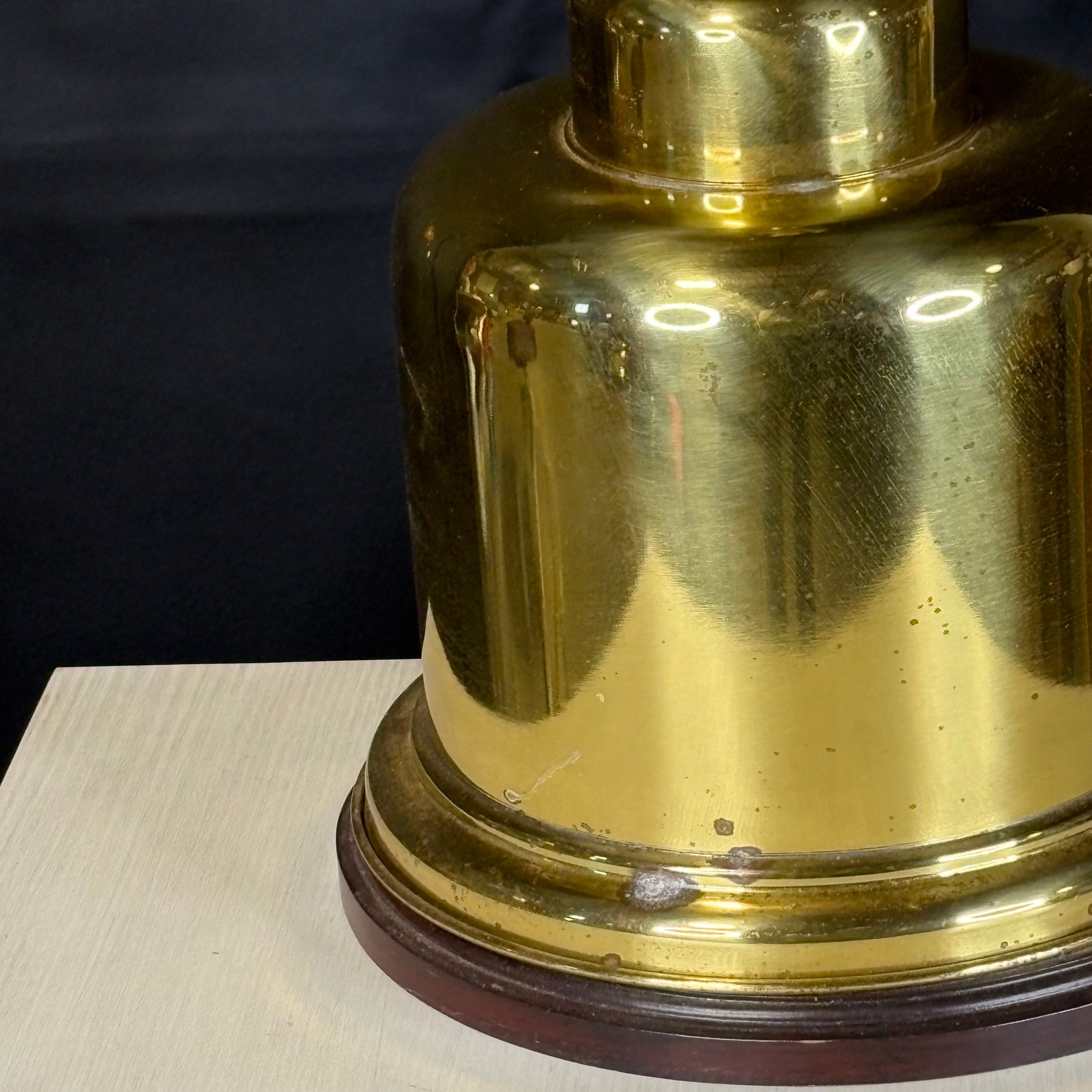 Vintage Shoal Creek Wood and Brass Canister Table Lamp 12“ Diameter x 16”