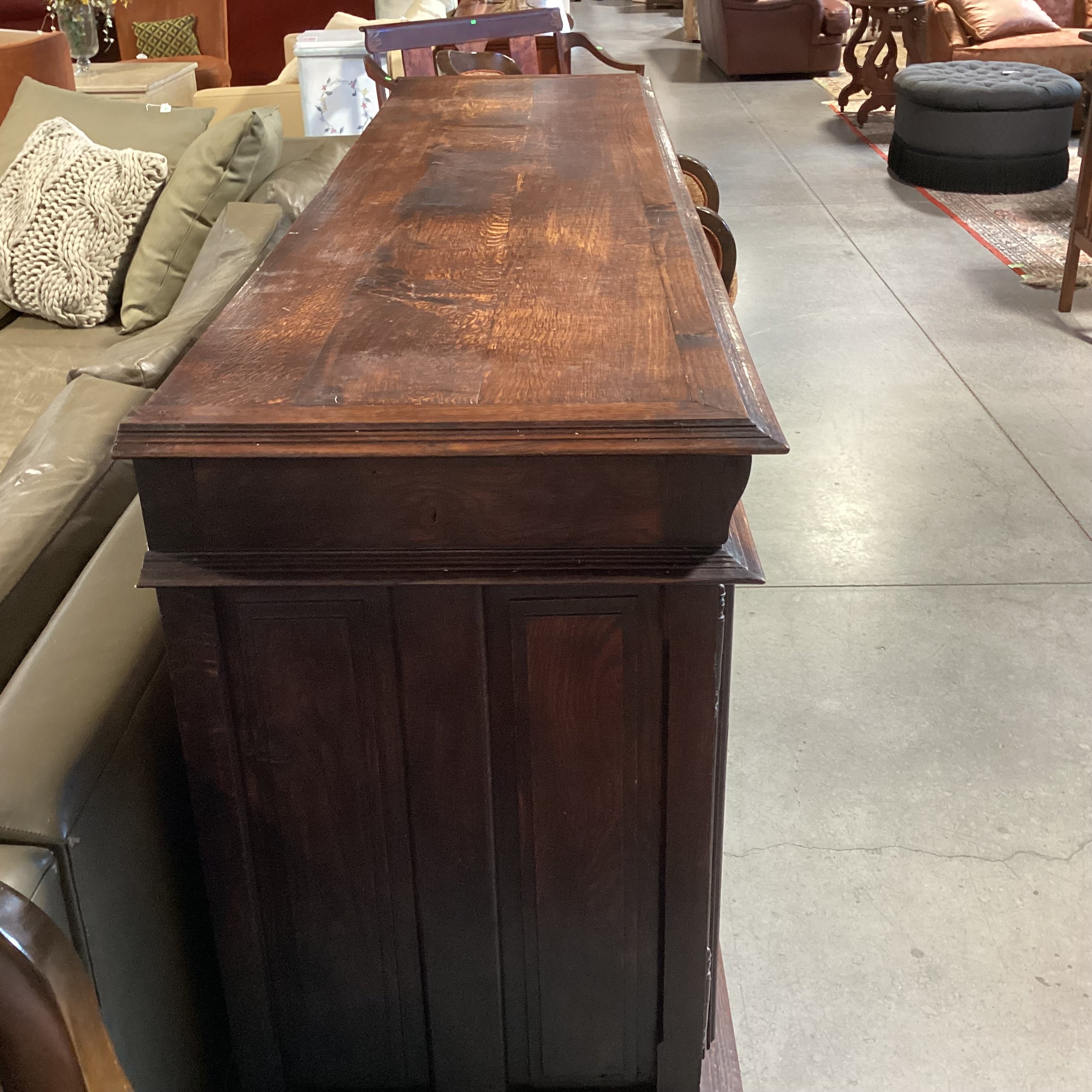 Antique Solid Carved Finished Oak 3 Drawer 3 Door Credenza 83"x 22"x 39"