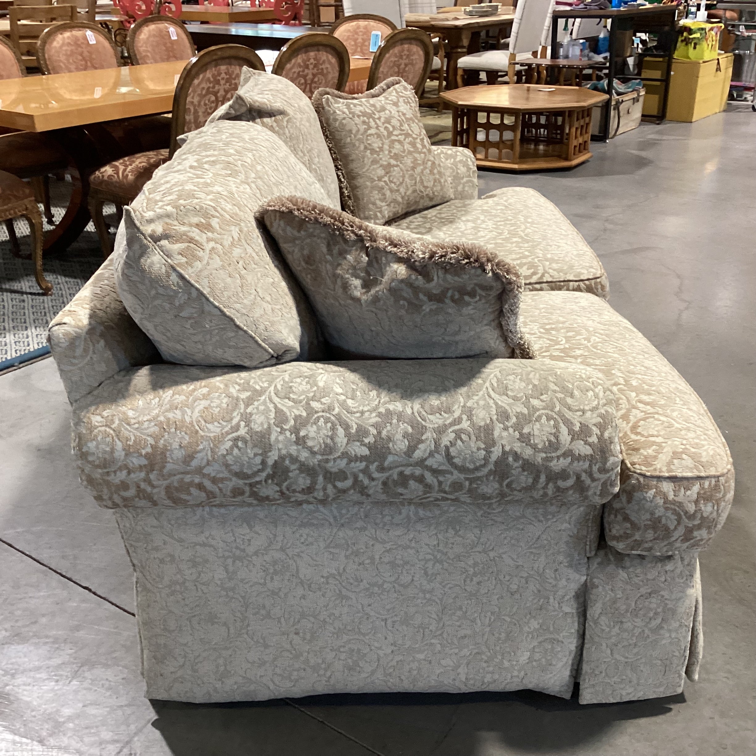 Thomasville Gold & Beige Raised Chenille Floral Woven Down Mix Sofa 87"x 44"x 36"