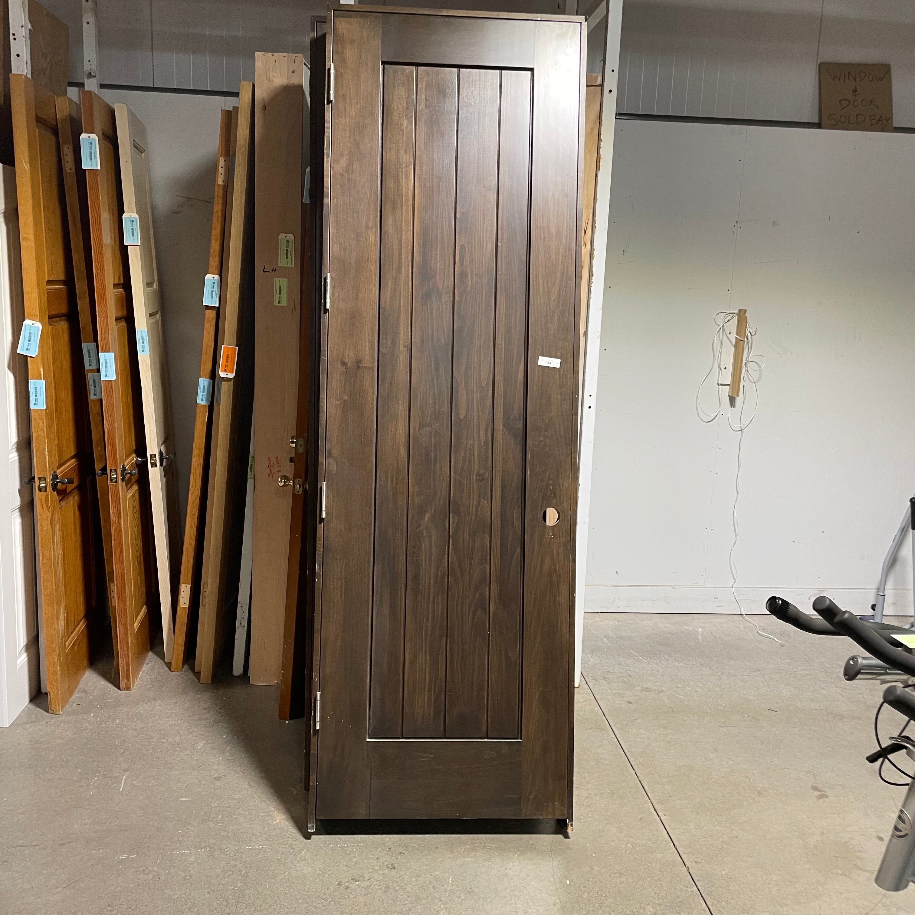 29.75"x 96"x 1.75" Rough Opening is 31.75"x 98.5"x 6.75" Brown Vertical Lined Walnut Interior Door with Jamb