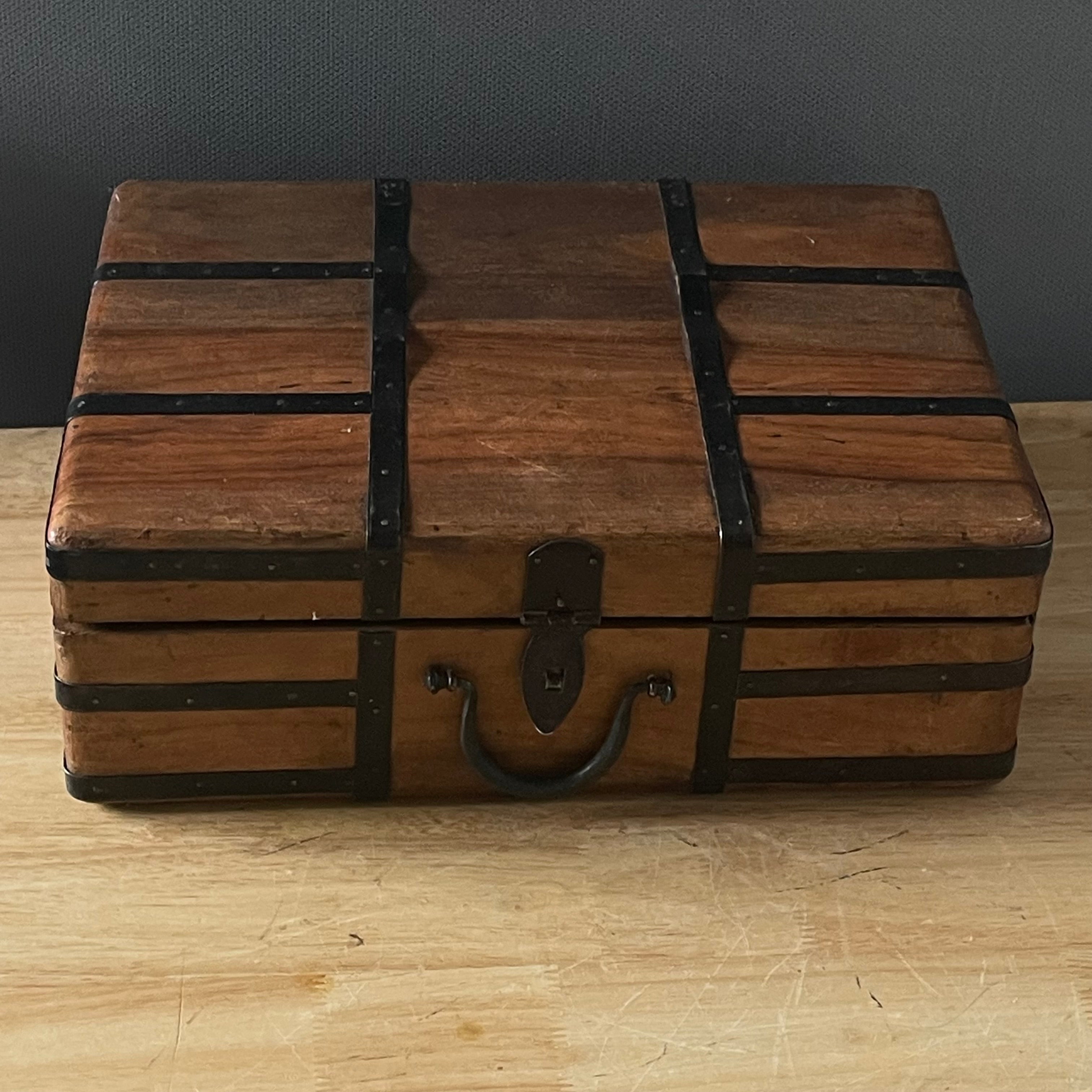 Antique Handcraftedb Wood with Iron Bands/Hardware Captains Desk/Document Box