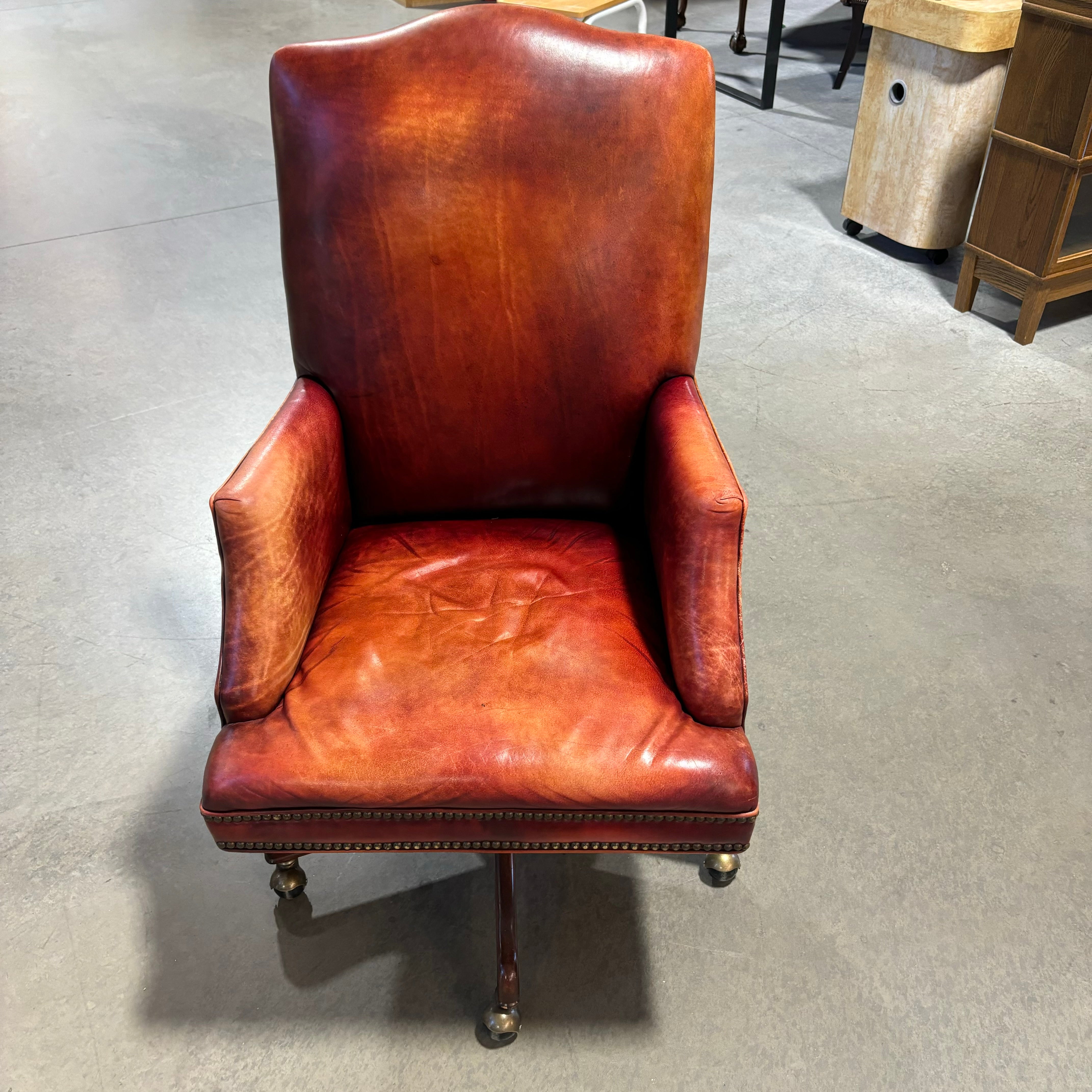 Hooker Furniture Rust Leather Nailhead with Dark Finished Wood Base Executive Office Chair 25"x 31"x 44"