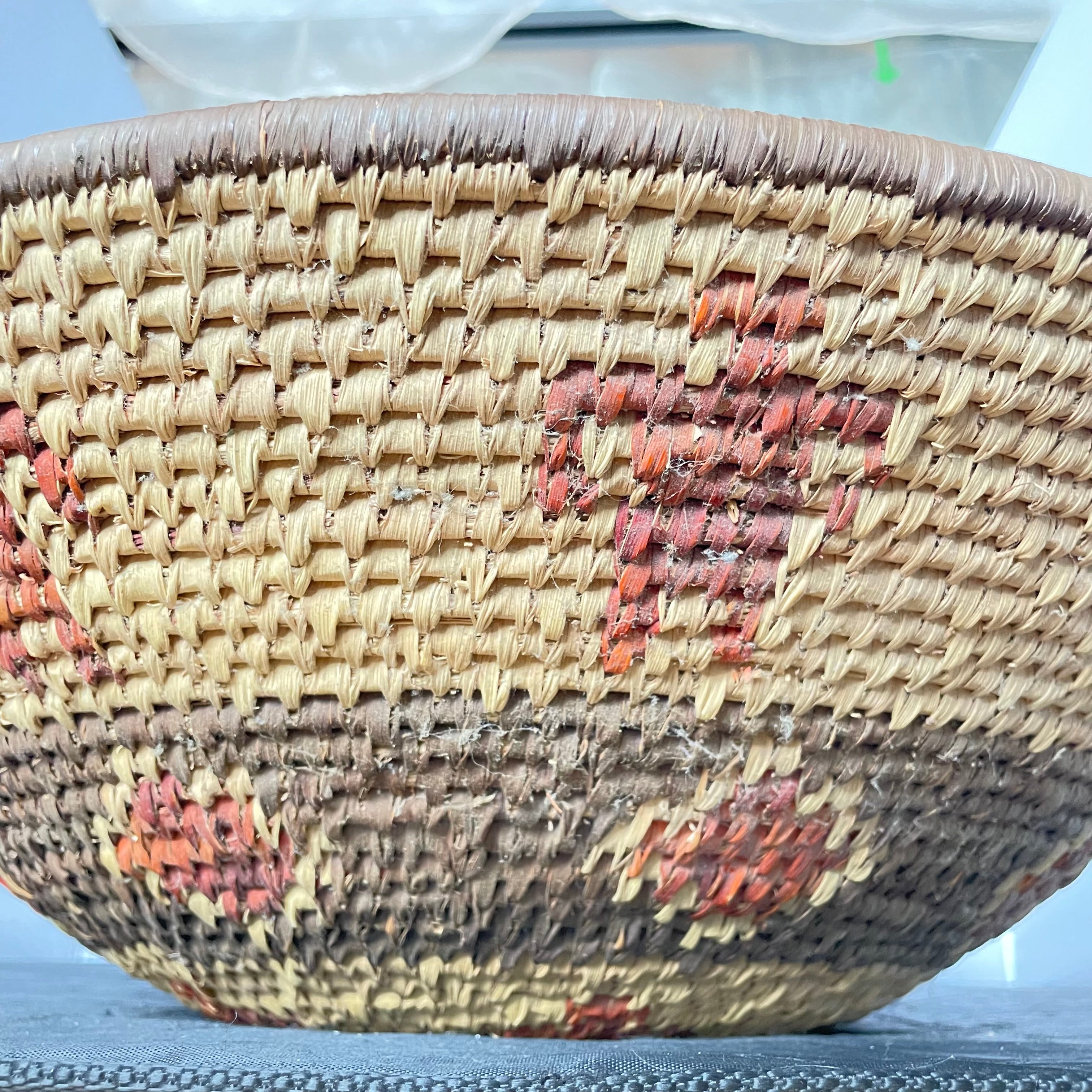 Vintage Native American Figural Geometric Design Basket, 19"x 5"