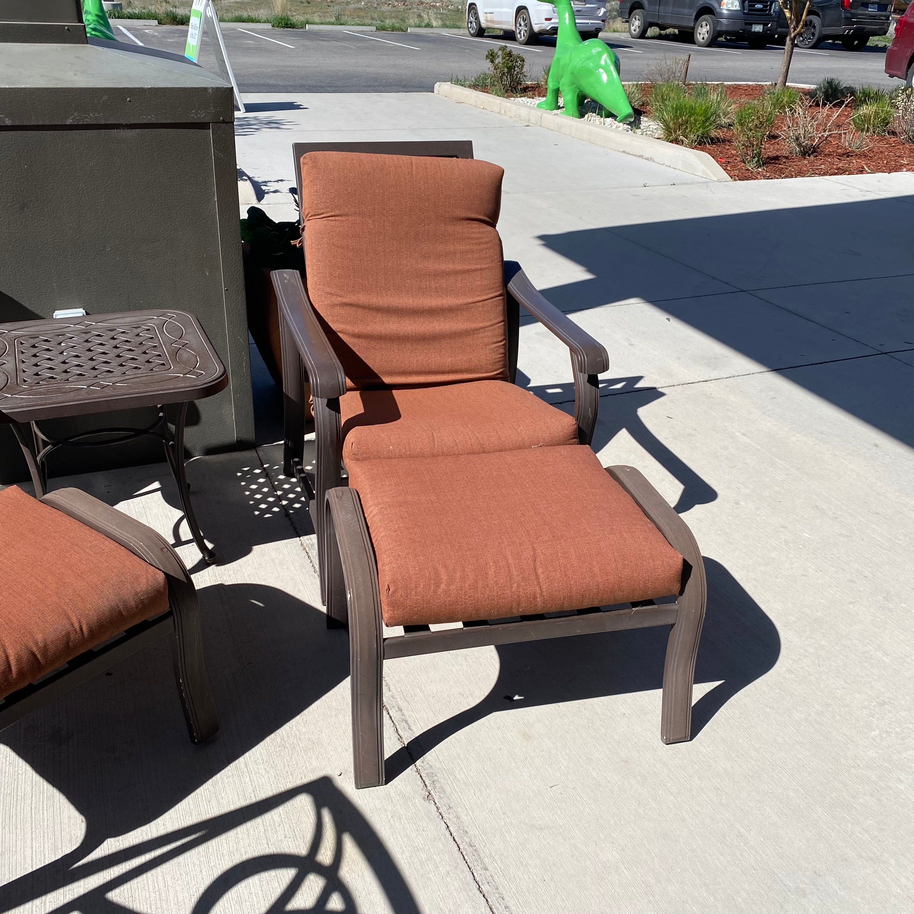 Telescope Casual Furniture Cast Aluminum Decorative Chair with Ottoman and Cushions 28"x 26"x 38"