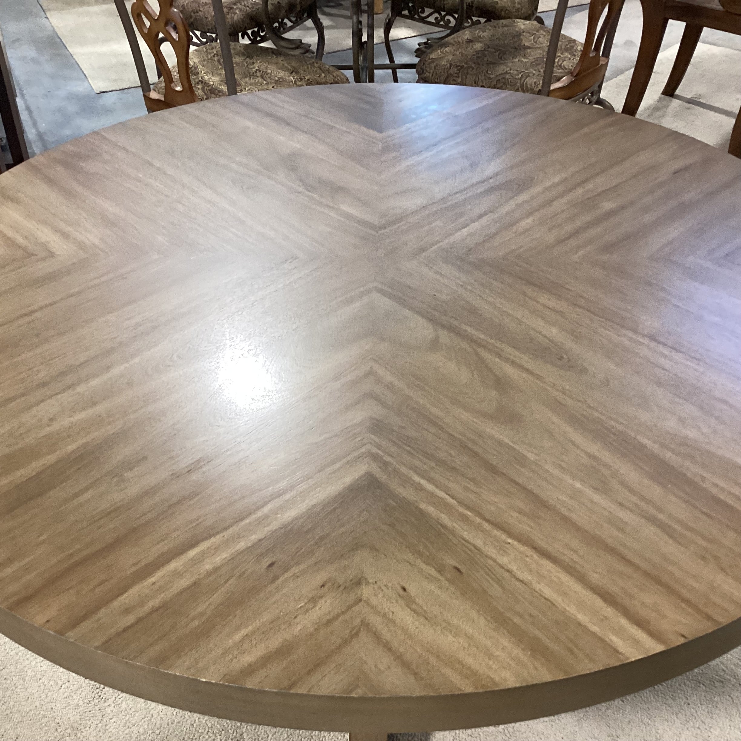 Samson International Light Green Grey Finish Wood & Veneer with X Style Pedestal Dining Table 54" Diameter x 30"