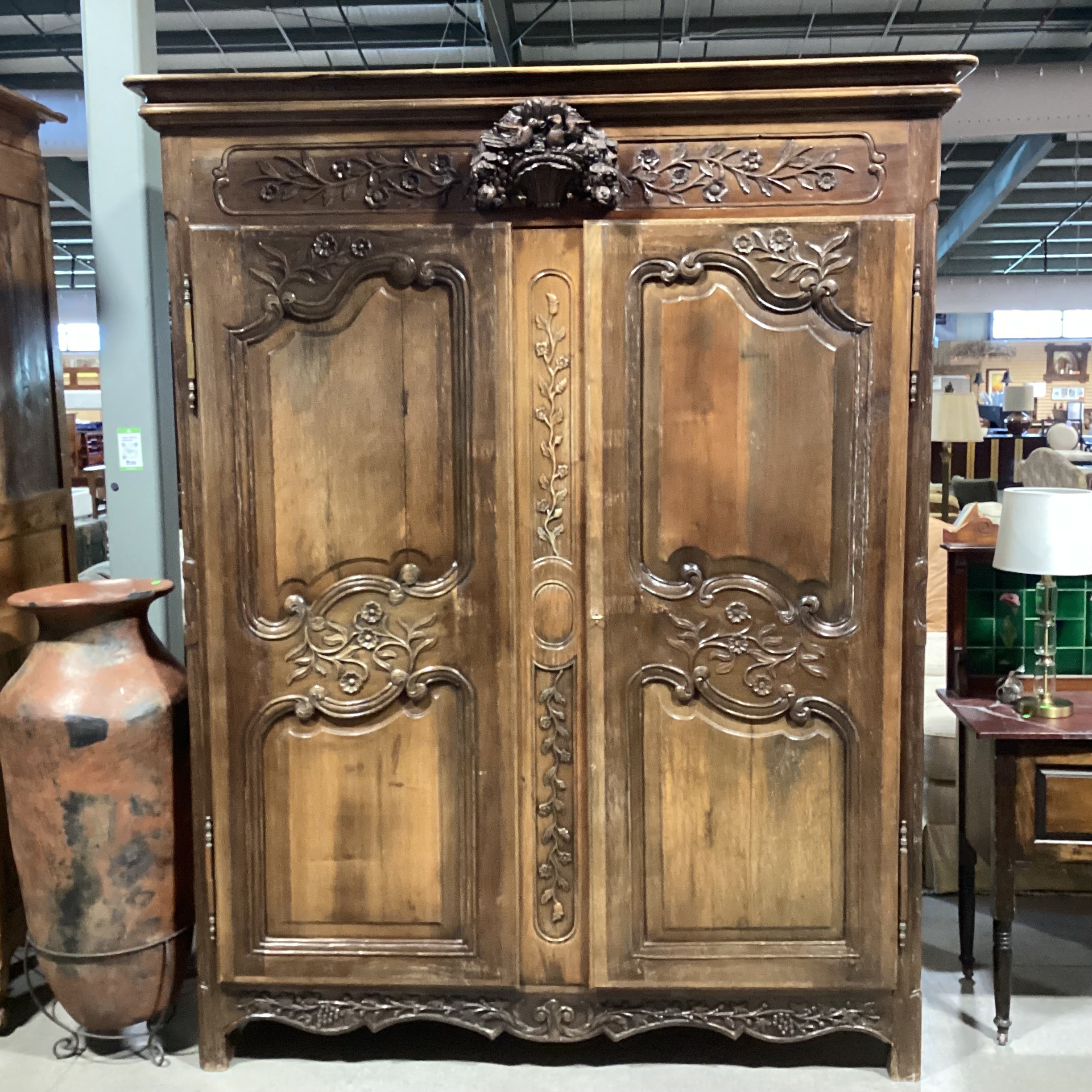 Ornate Carved Bird Floral 2 Door 6 Drawer Armoire 71"x 29"x 88"