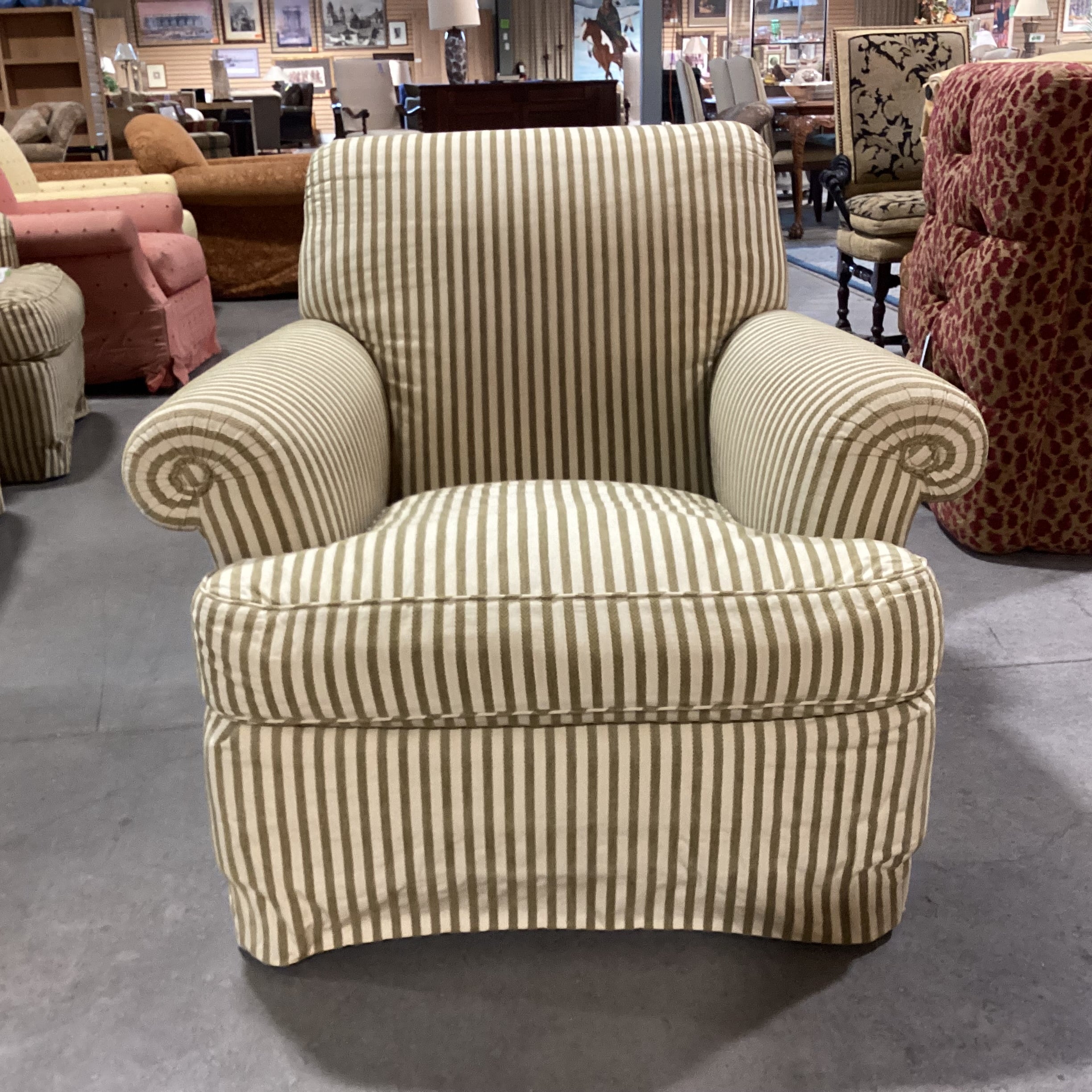 J J Custom Gold & Sage Raised Braided Stripe Down Mix Upholstered Chair 40"x 42"x 35"