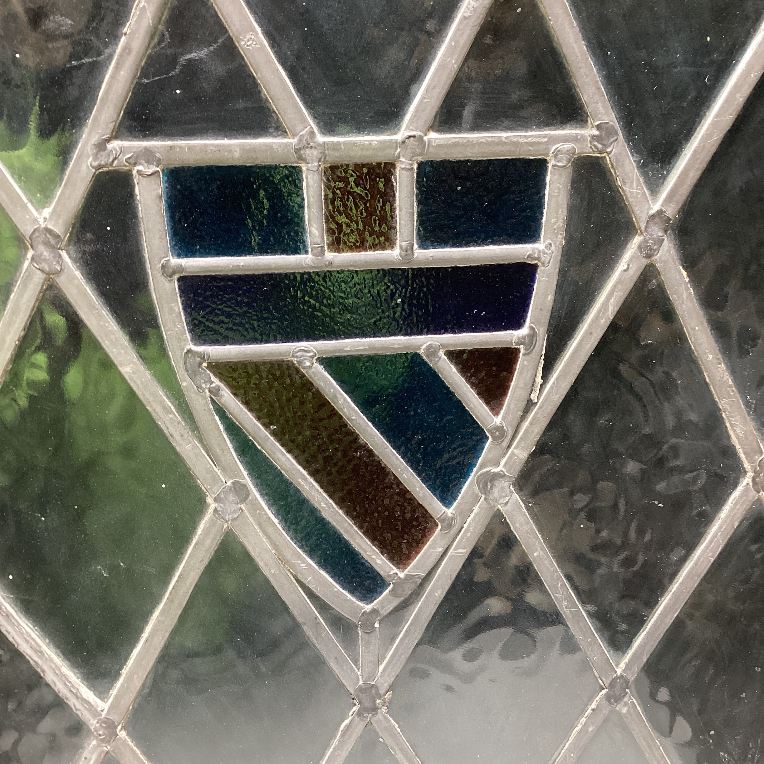 Vintage Stained Glass Shield  Window 20" x 27"