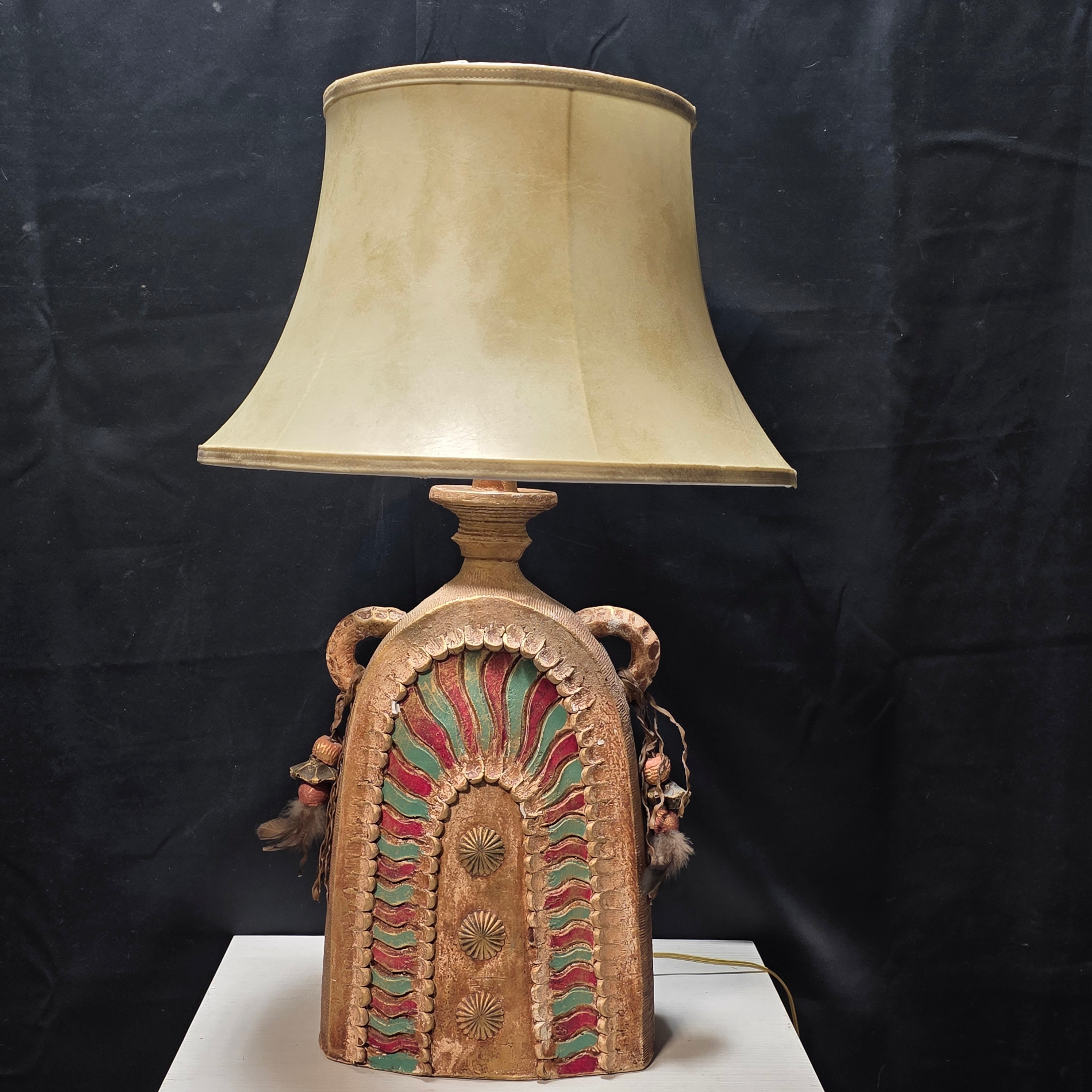 Vintage Mid Century Brutalist Pottery Table Lamp 18.5"Dx30"