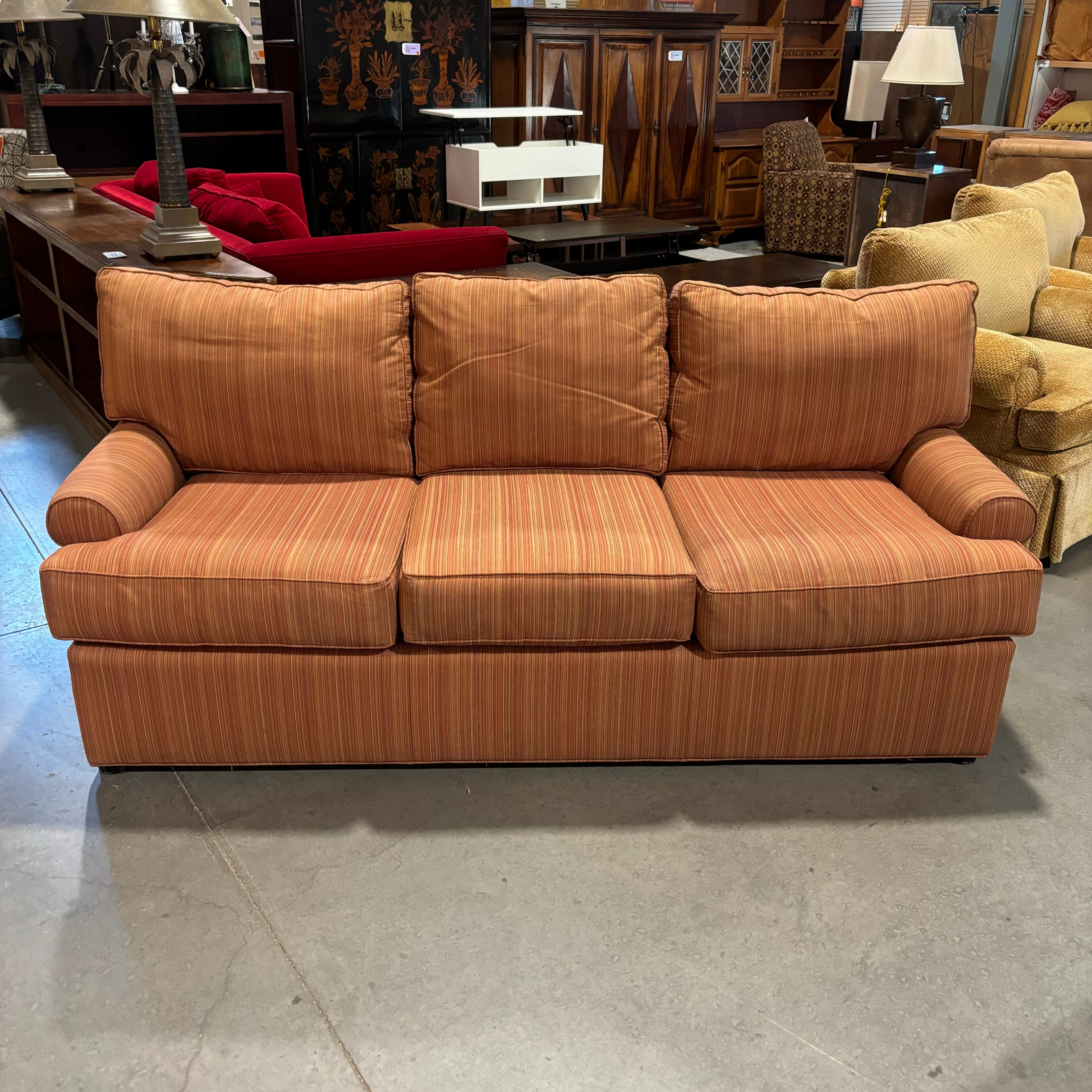Thomasville Furniture Vintage Red Orange Green Multi Woven Sofa 84"x 40"x 29"