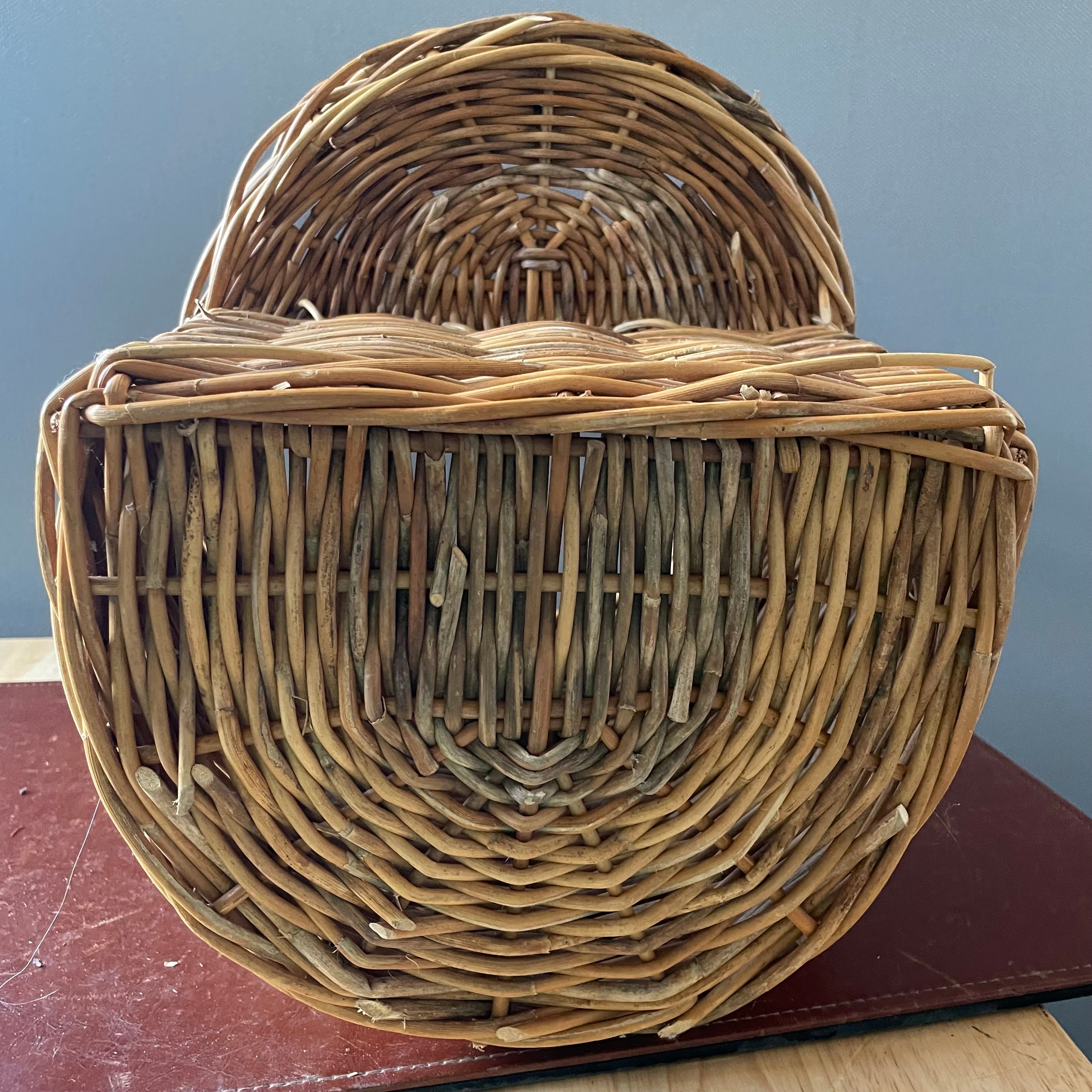 Vintage Wicker Woven Staircase Basket, 13.5"x 12.75"
