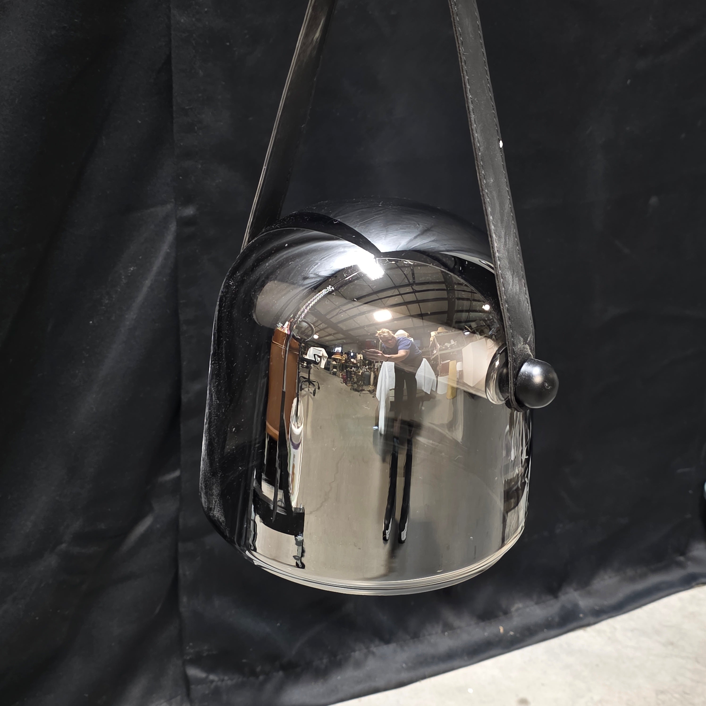 Mirrored Dome Pendant LED Light on Leather Straps 7"Dx42"