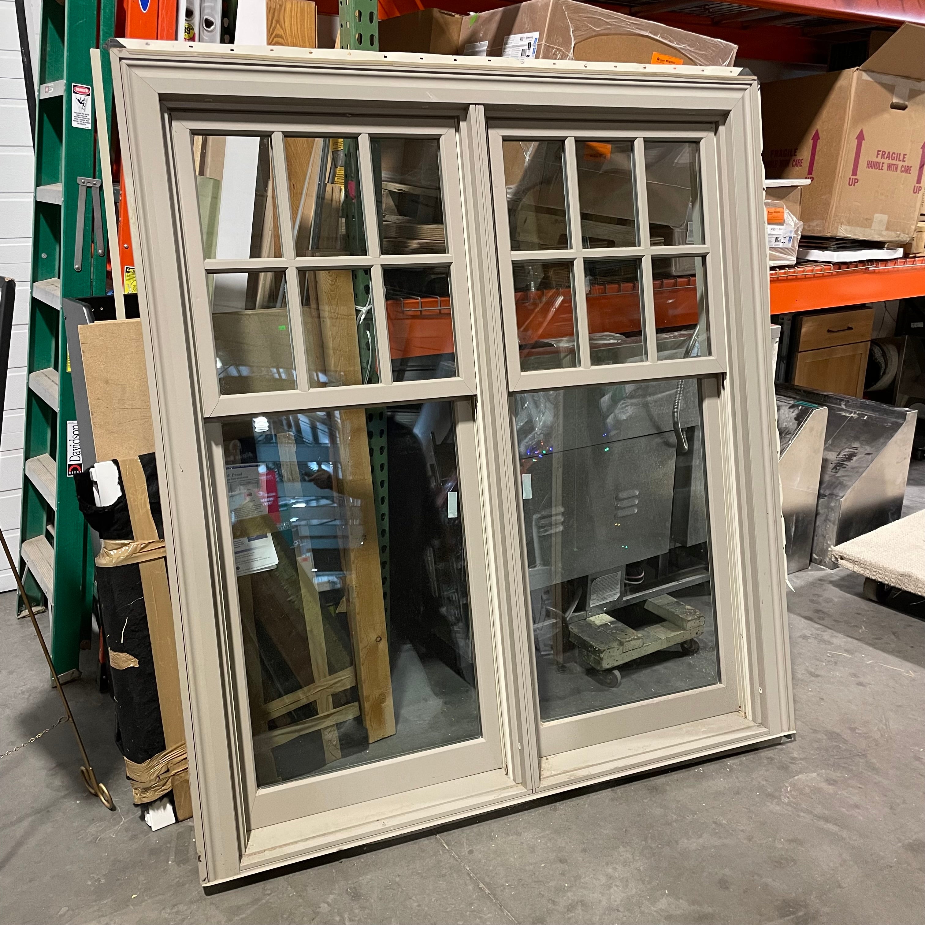 59.5"x 68.75"x 6.5" Tan Metal Clad Double Hung Upper 12 Glass Panes Fixed Exterior Window