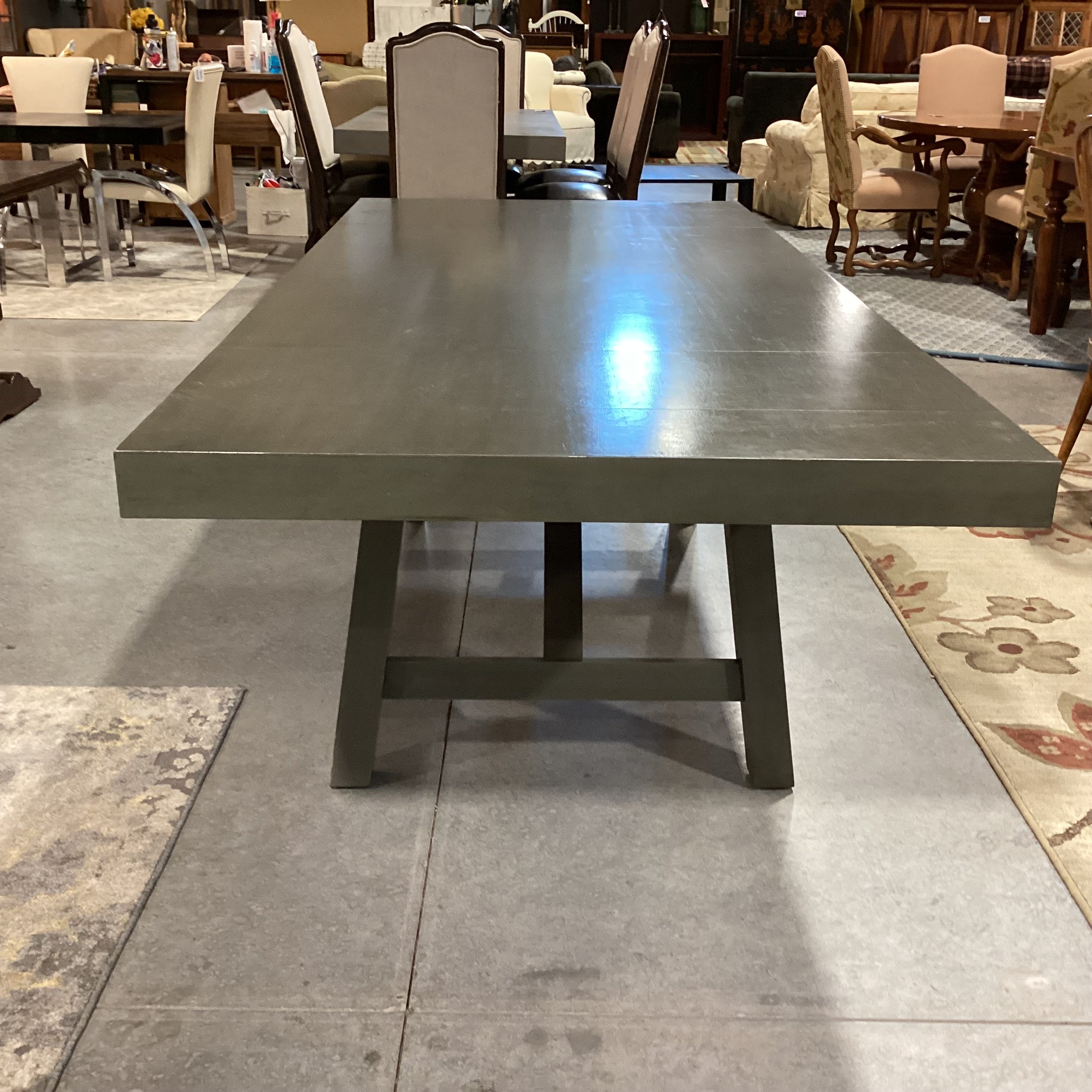 Standard Furniture Grey Finish Trestle & 2 End Leaves Dining Table 95"x 42"x 30"