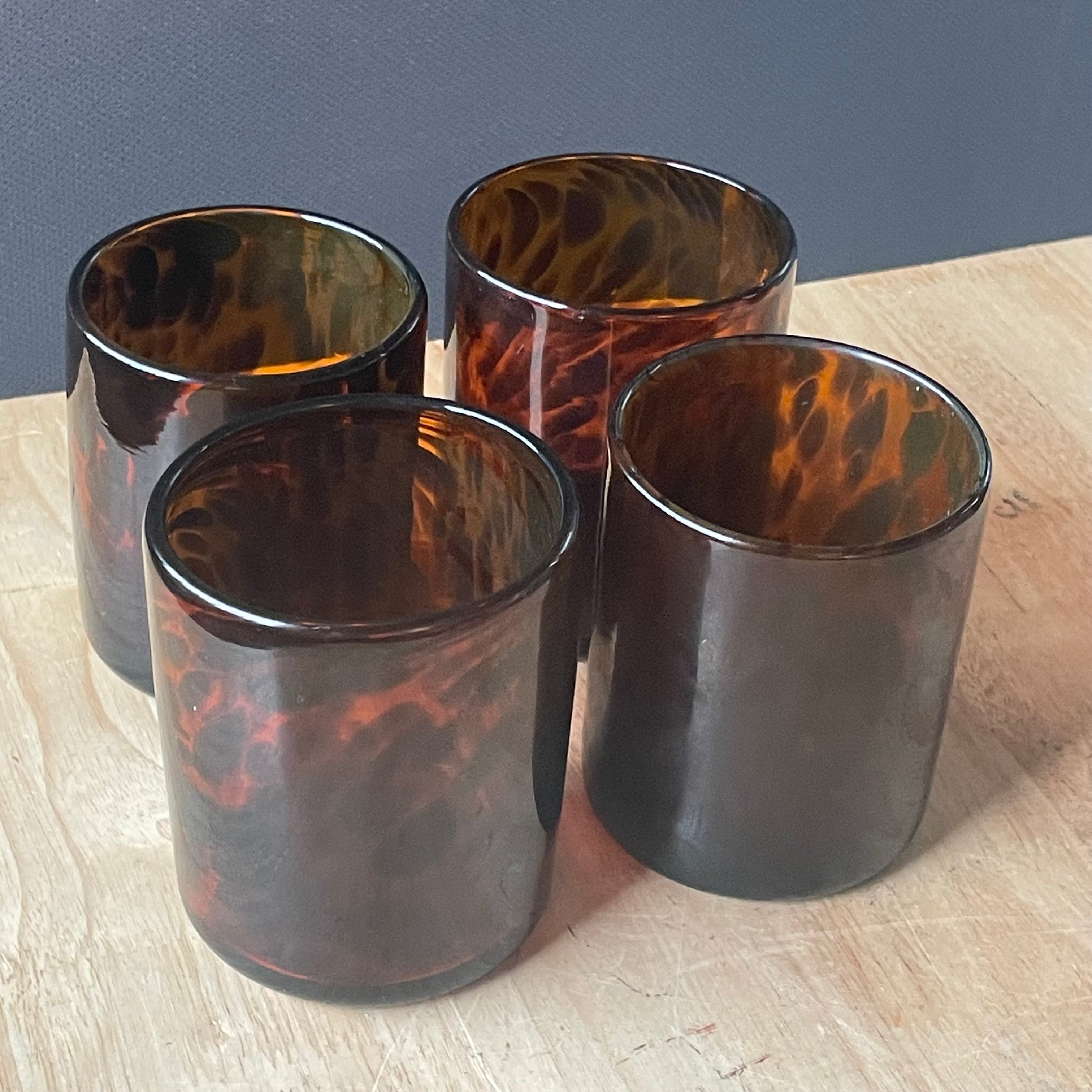 Set of 5 Pieces Blown Glass Tortoise Shell Glasses and Cocktail Shaker Barware