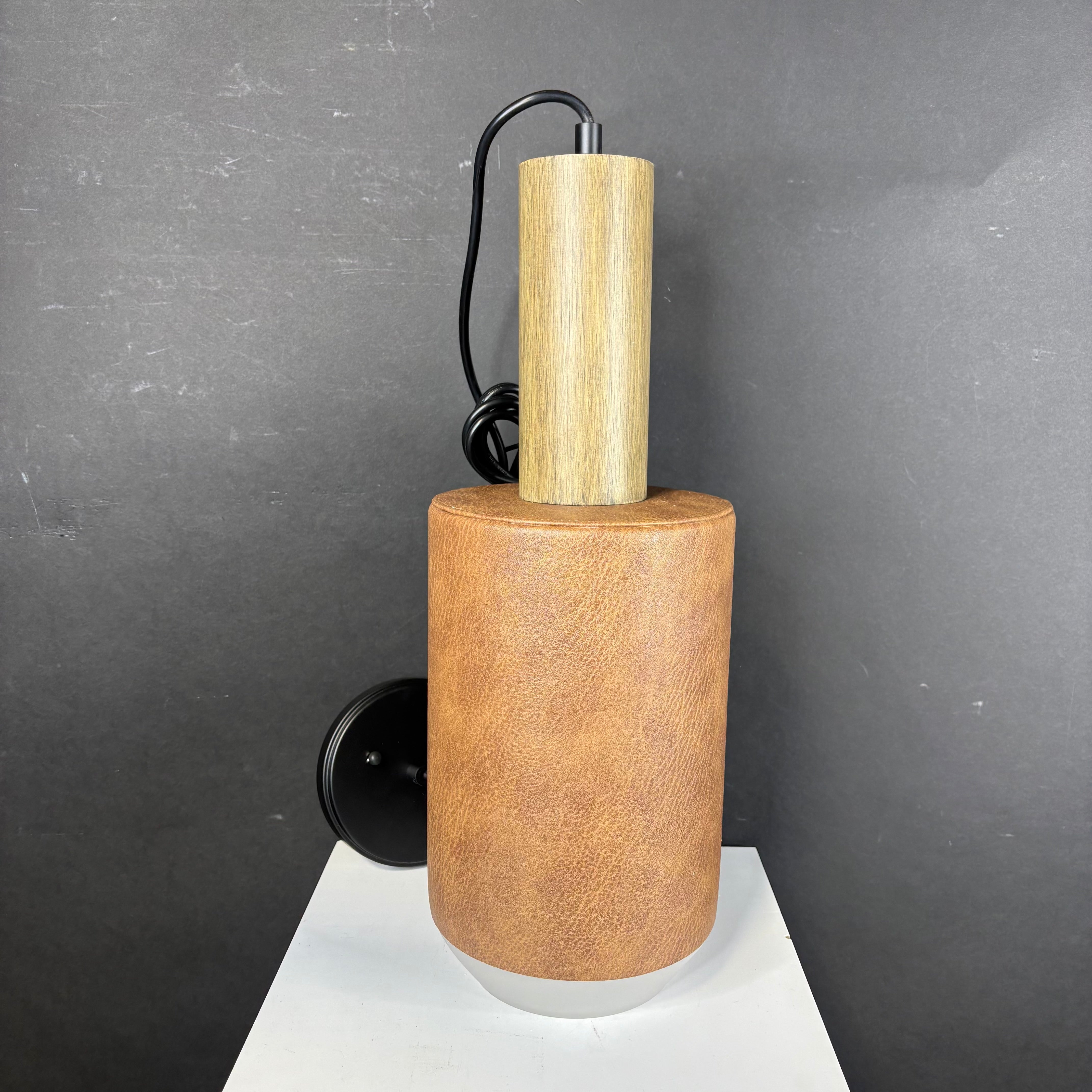 Maxim Lighting Scout 1-Light Weathered Wood with Brown Leather Wrapped Glass Shade Ceiling Pendant 7" Diameter x 18.5" - 138"