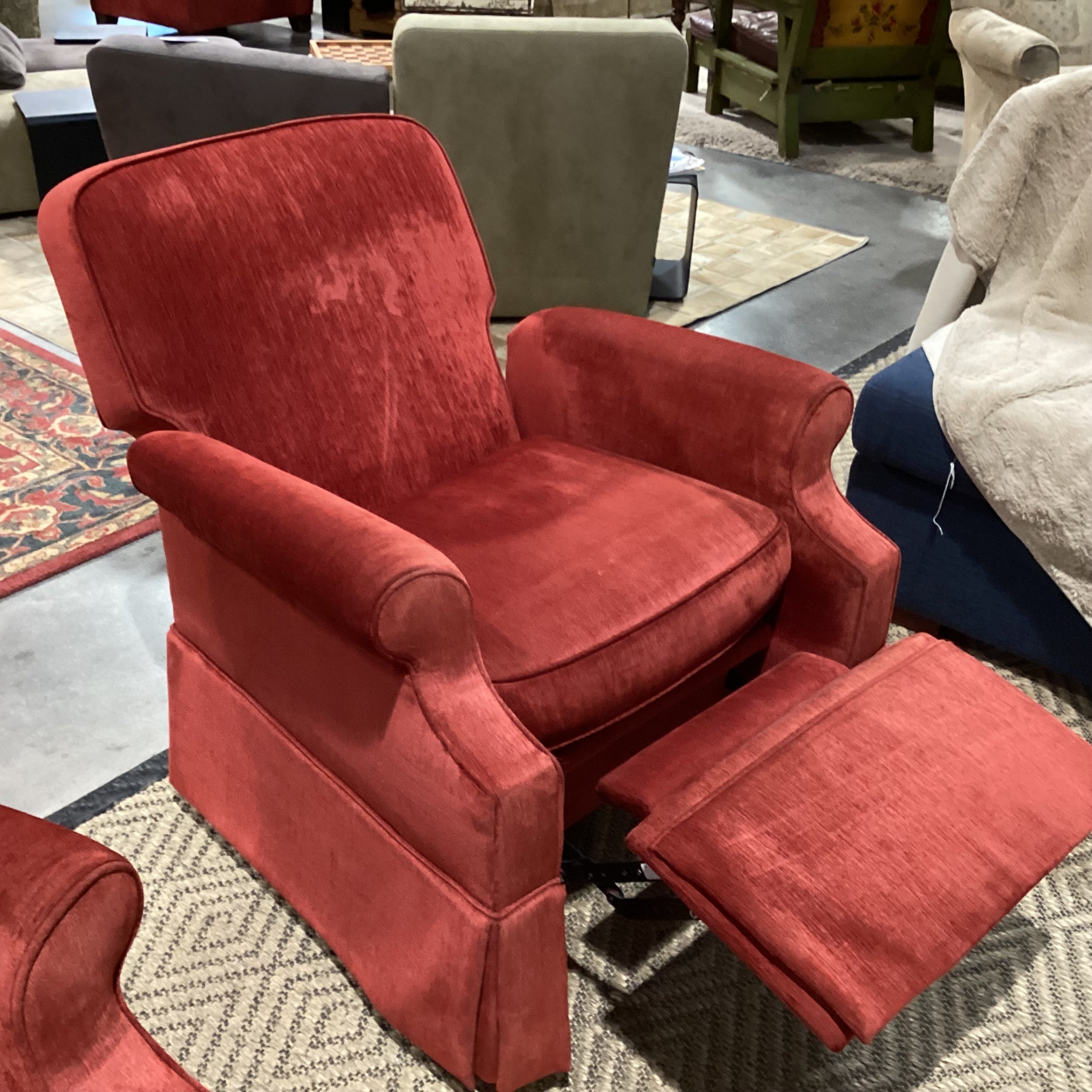 Red Ribbed Velvet Recliner Chair 34"x 36"x 38"