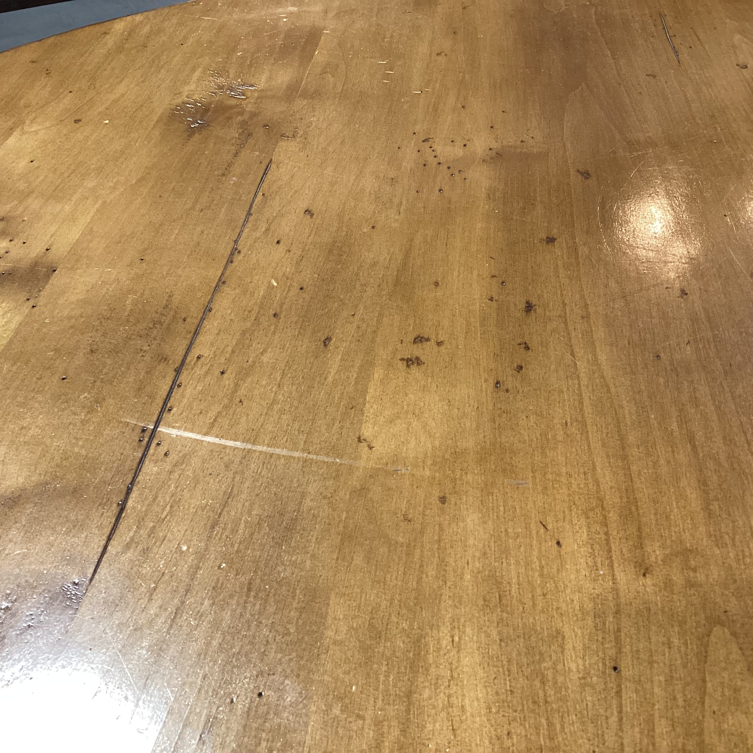 Distressed Finished Wood with Carved Pedestal Round Dining Table 54" Diameter x 30.5"