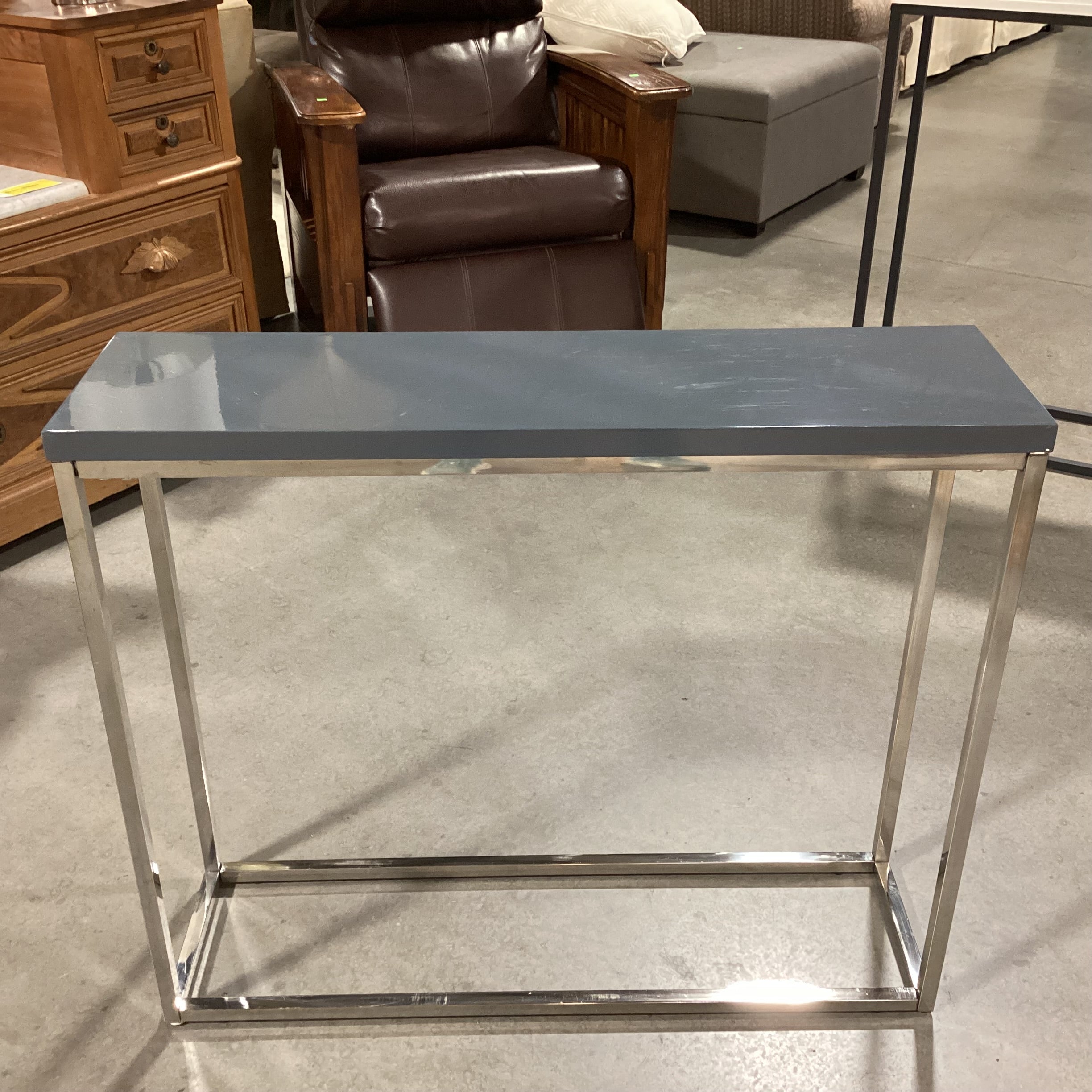 Grey Lacquer Laminate & Chrome Sofa Table 35.5"x 10"x 30"