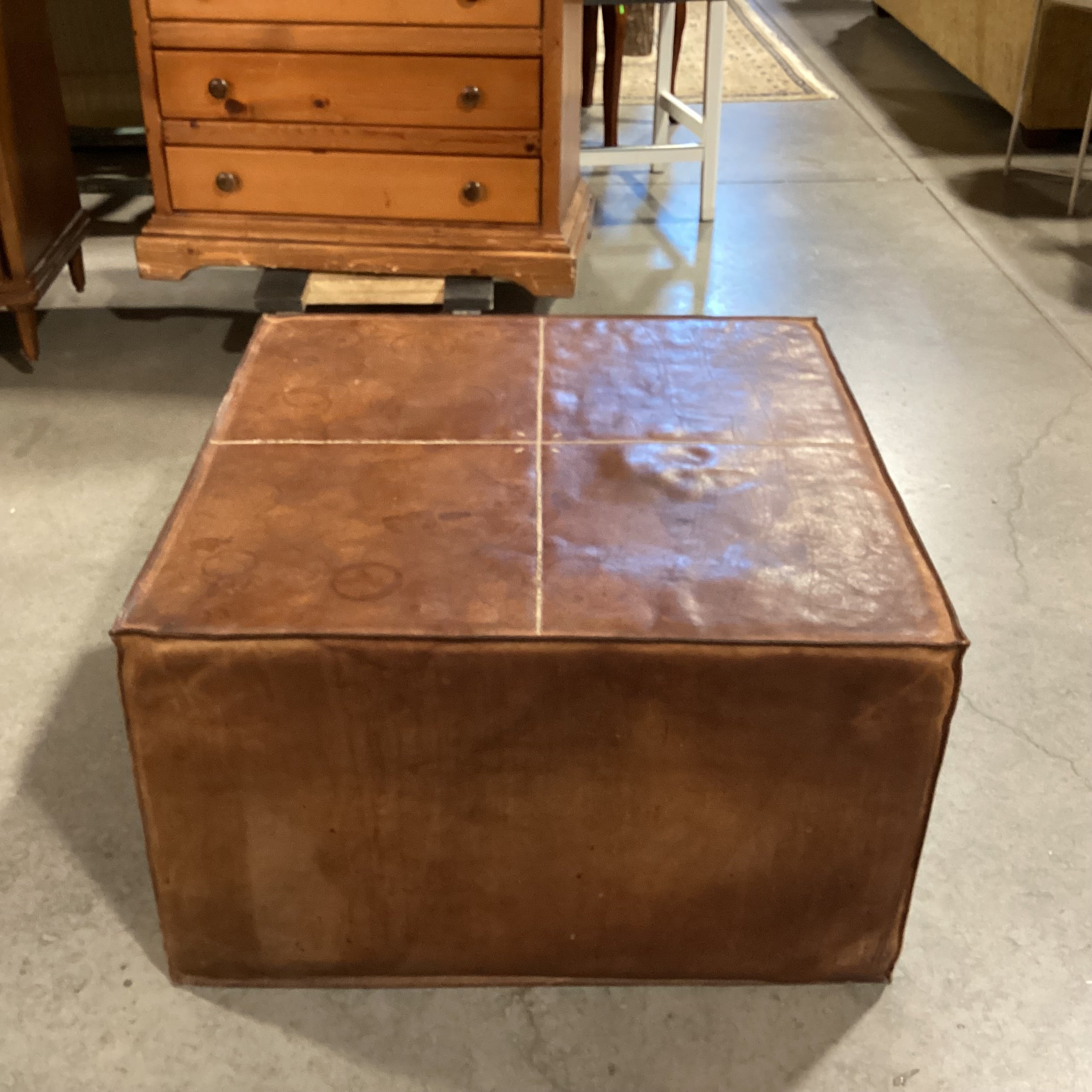 Leather with Stitching Square Ottoman 30"x 30"x 17.5"