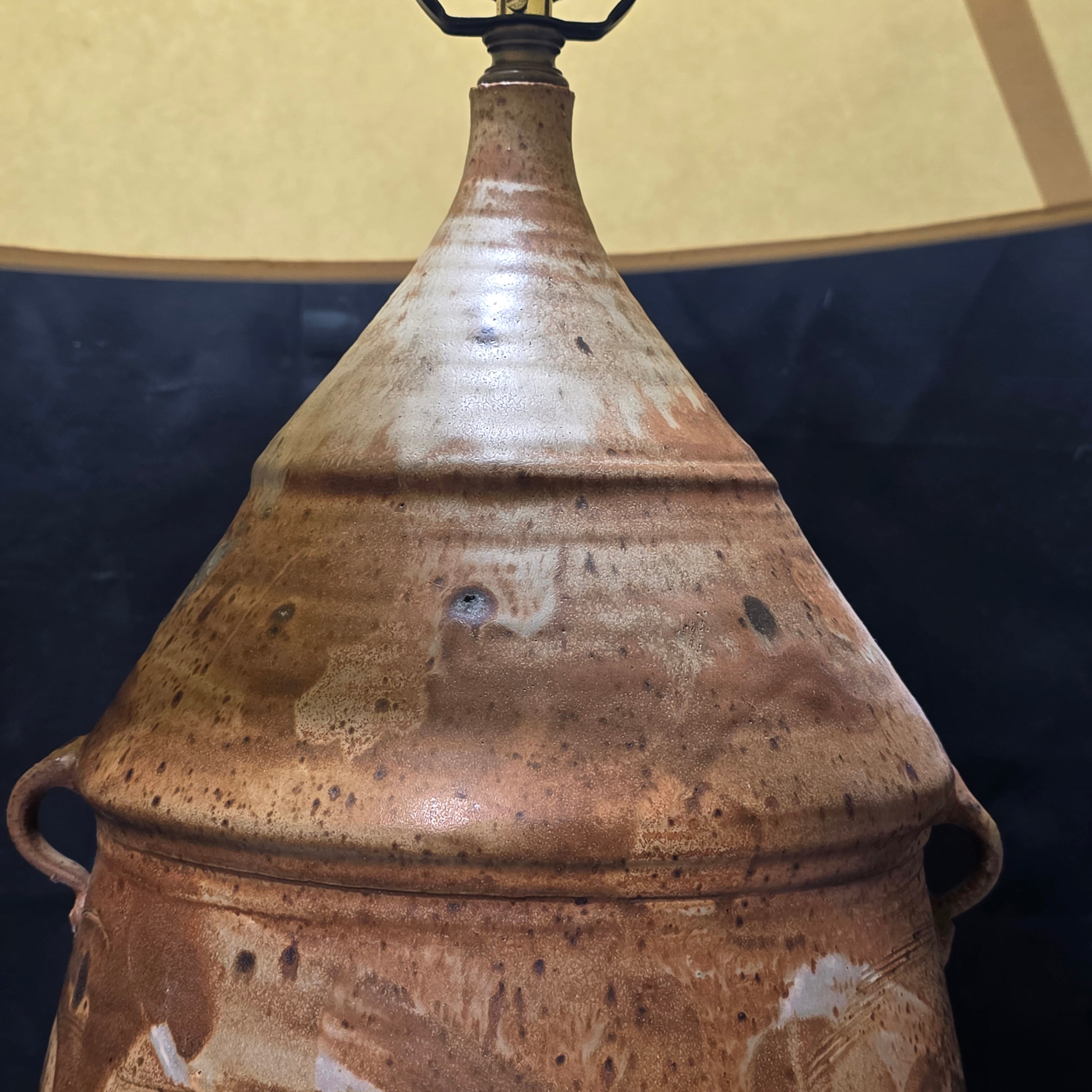 Signed "Kendall" Stoneware Pottery 60s-70s Table Lamp 21"Dx36"