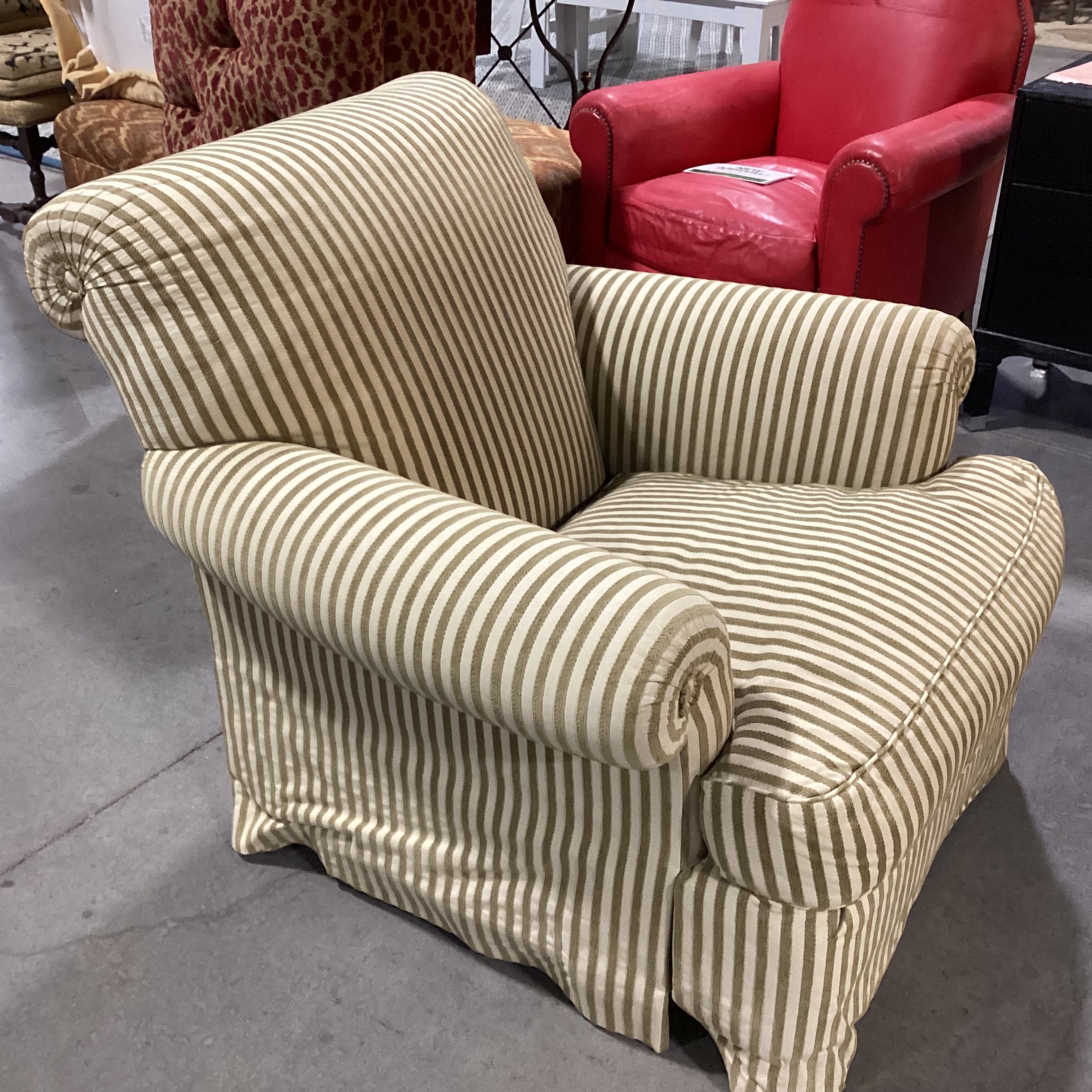 J J Custom Gold & Sage Raised Braided Stripe Down Mix Upholstered Chair 40"x 42"x 35"